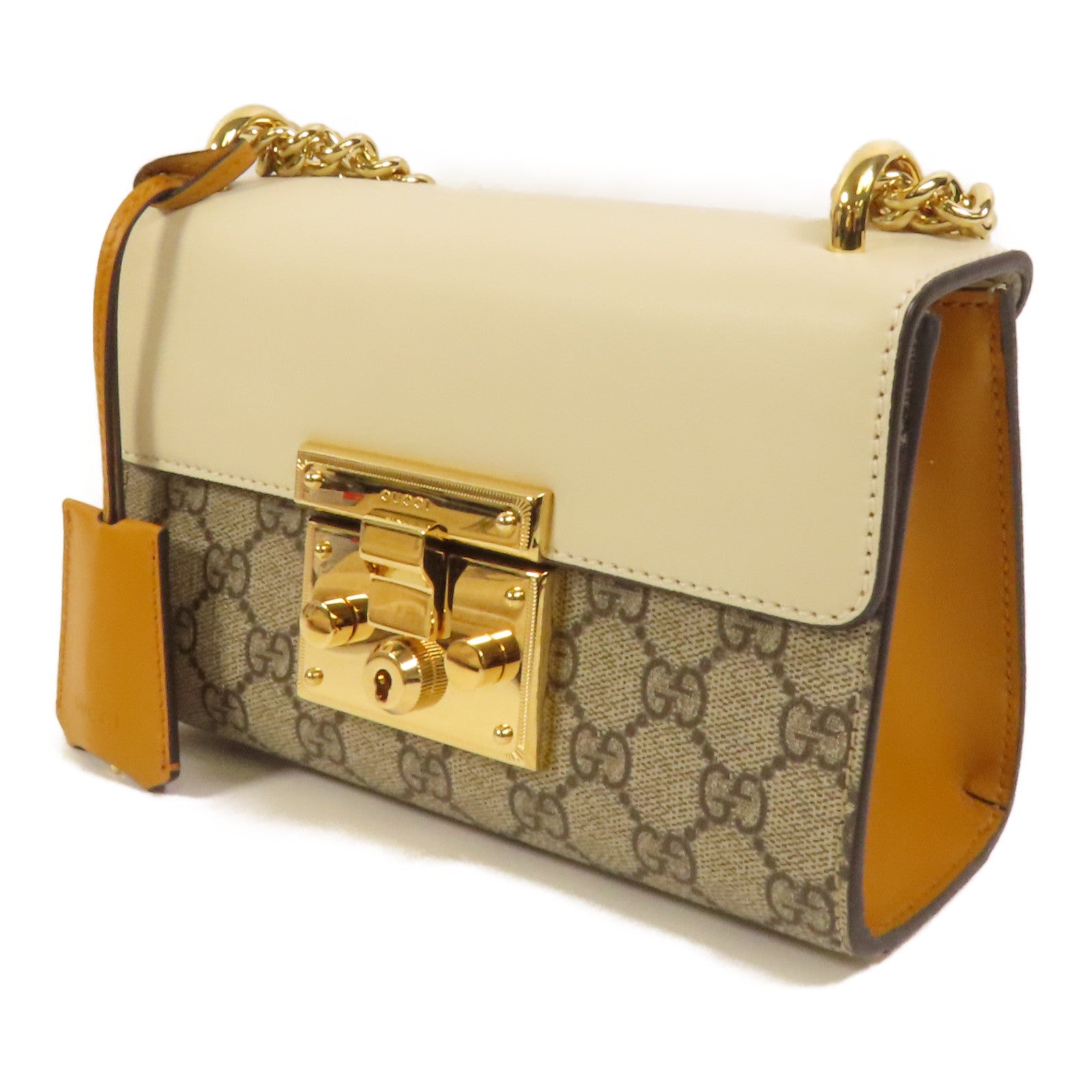 GUCCI 【激減優惠】牛皮皮革/塗層帆布Padlock GG金扣肩背袋