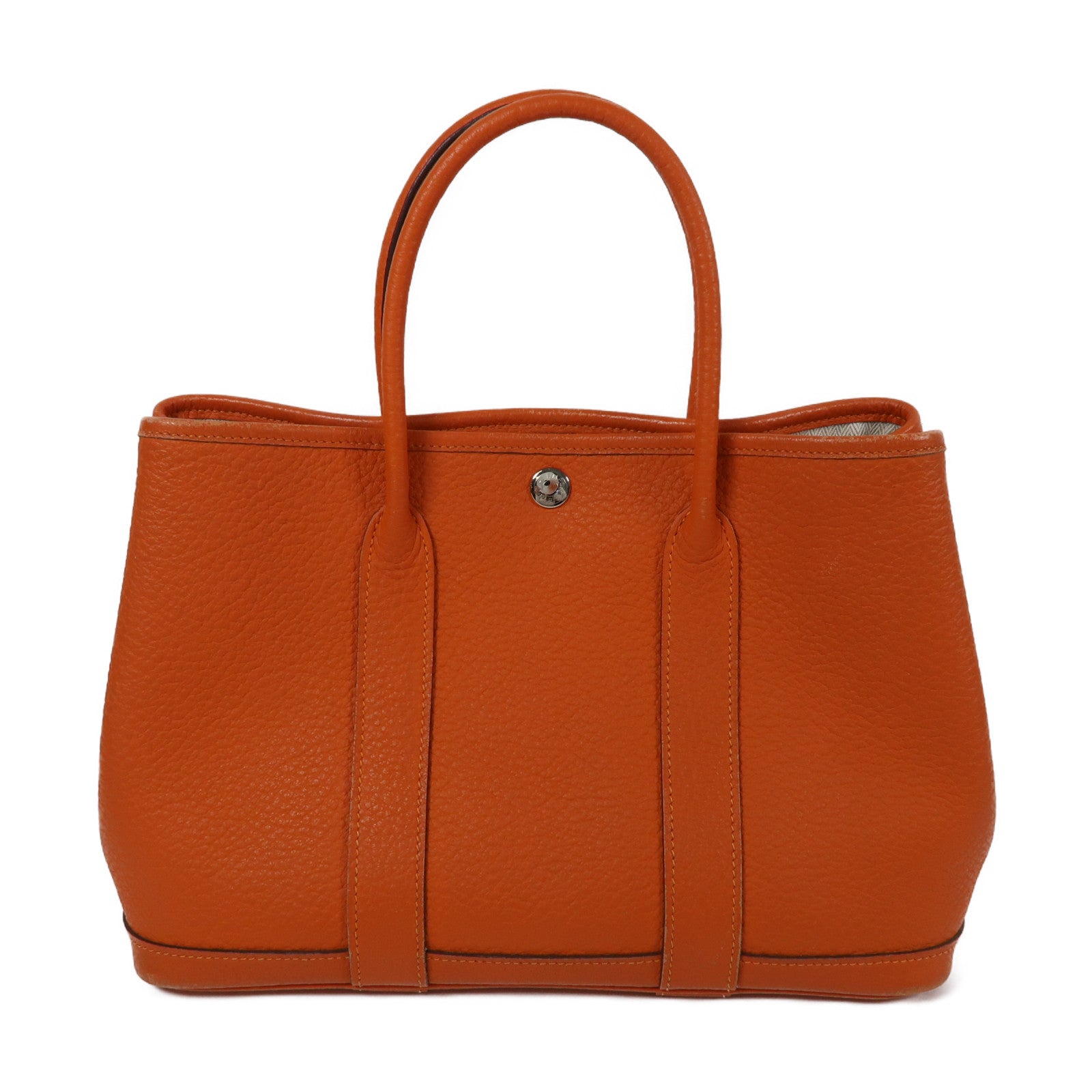 HERMES Negonda皮革Garden Party TPM銀扣手挽袋Feu/橙色
