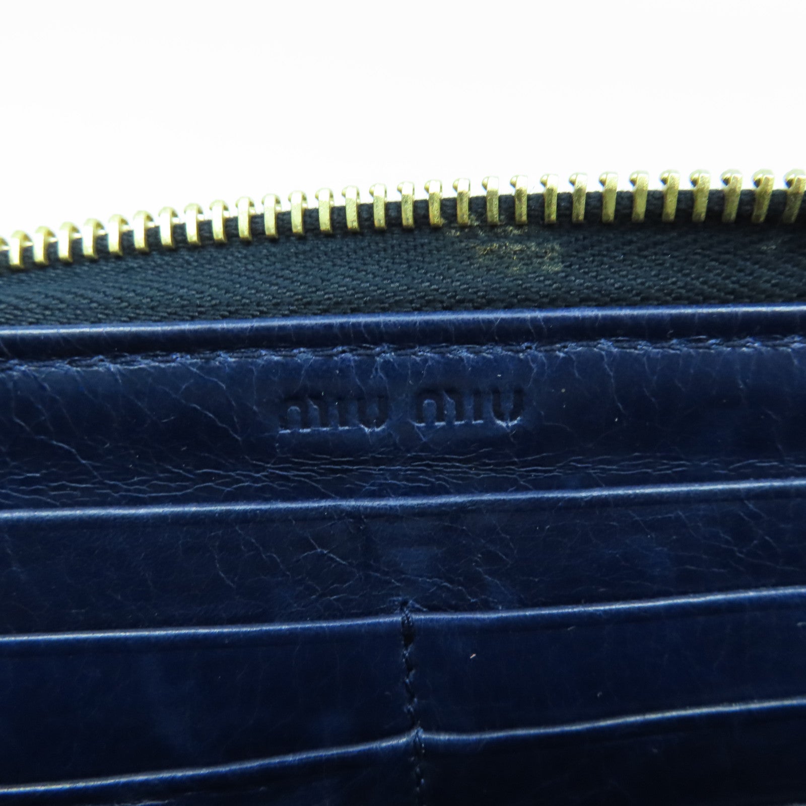 Miu Miu Sheepskin Leather Long Wallet Gold Buckle Long Wallet Dark Blue