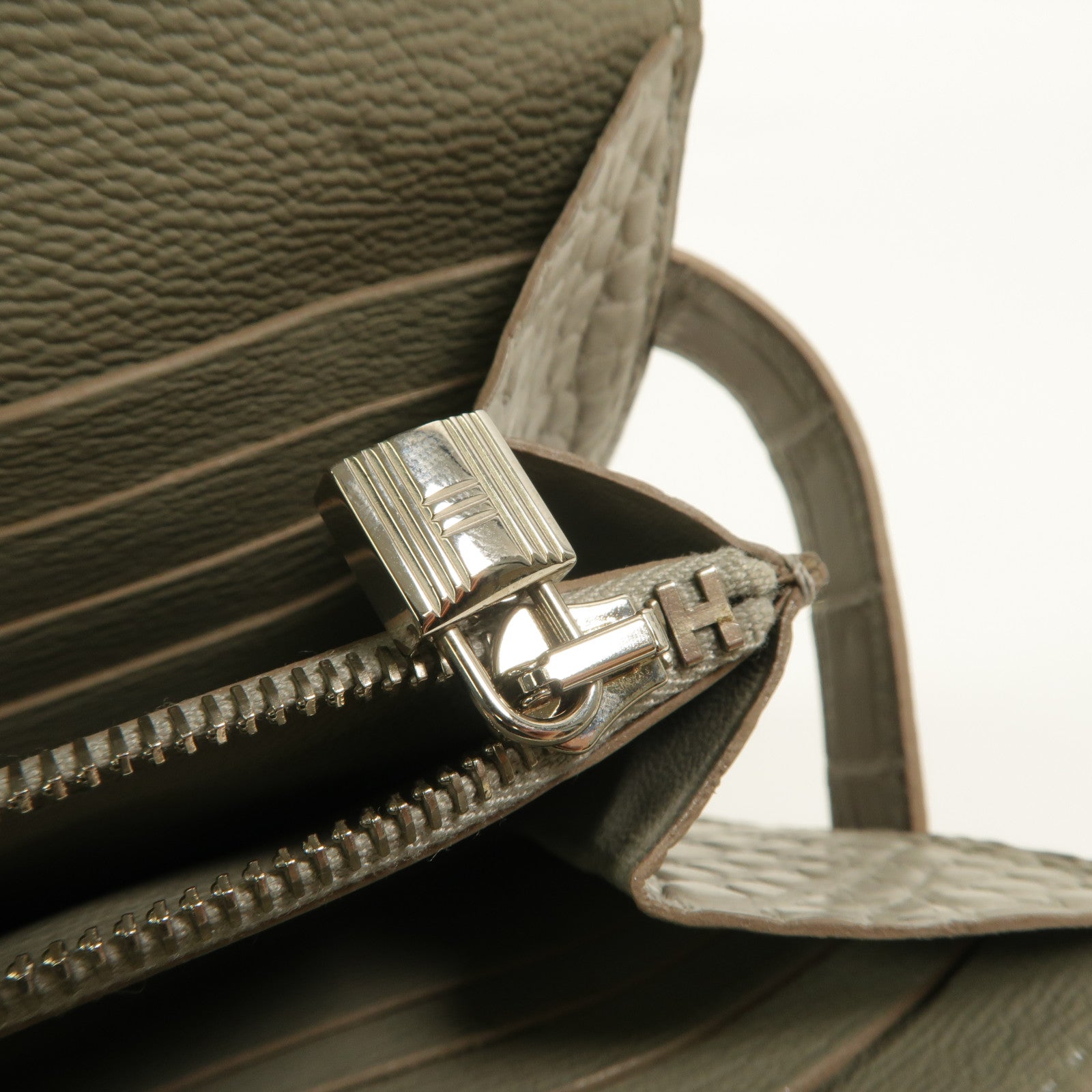 HERMES Alligator Matte皮革Kelly Wallet長錢包Gris Perle