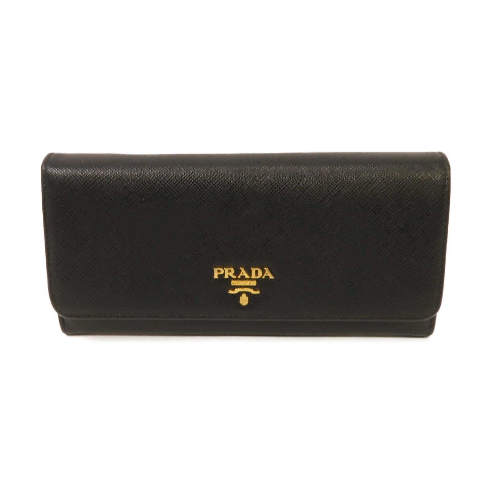 PRADA Saffiano皮革Long Wallet金扣長錢包黑色