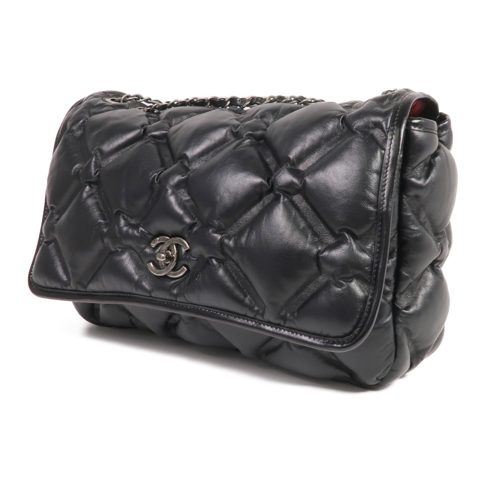 CHANEL 牛皮皮革Chain Shoulder銀扣鏈帶肩背袋