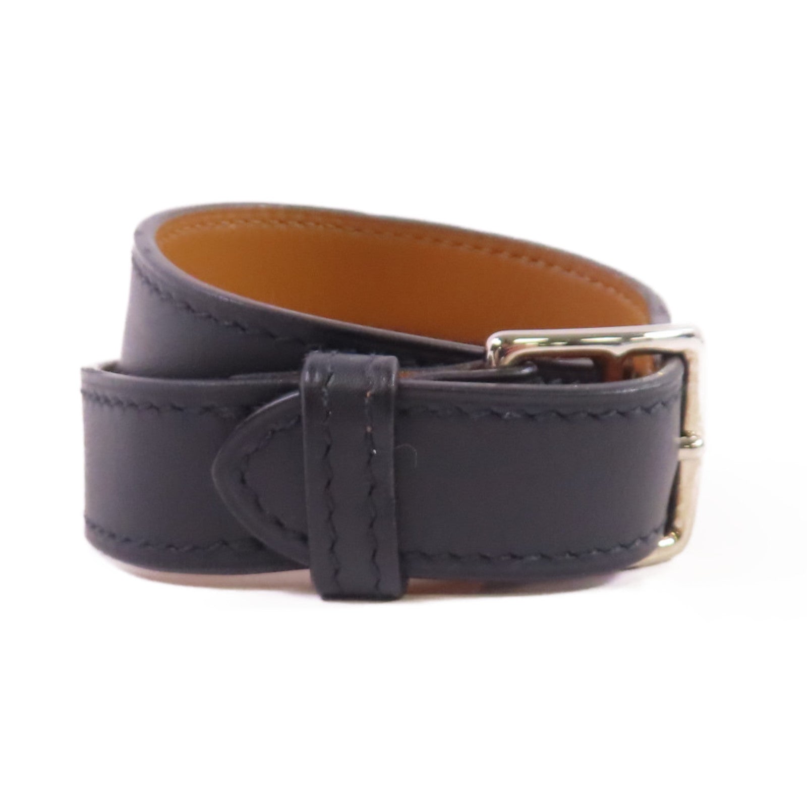 HERMES 【激減優惠】Evercolor皮革Etriviere Bracelet銀扣手鏈黑色