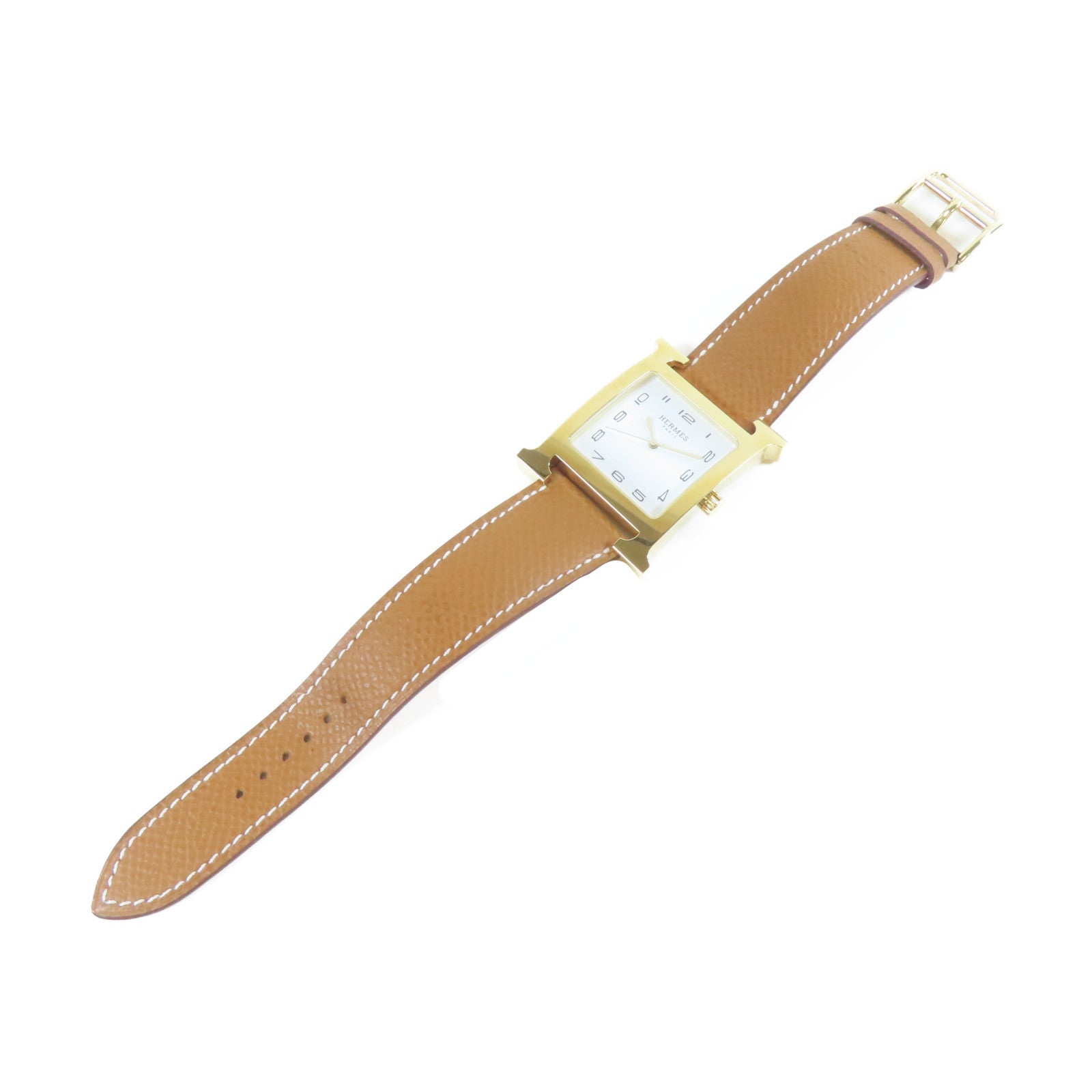 HERMES 皮革/不鏽鋼H watch手錶白色#18cm