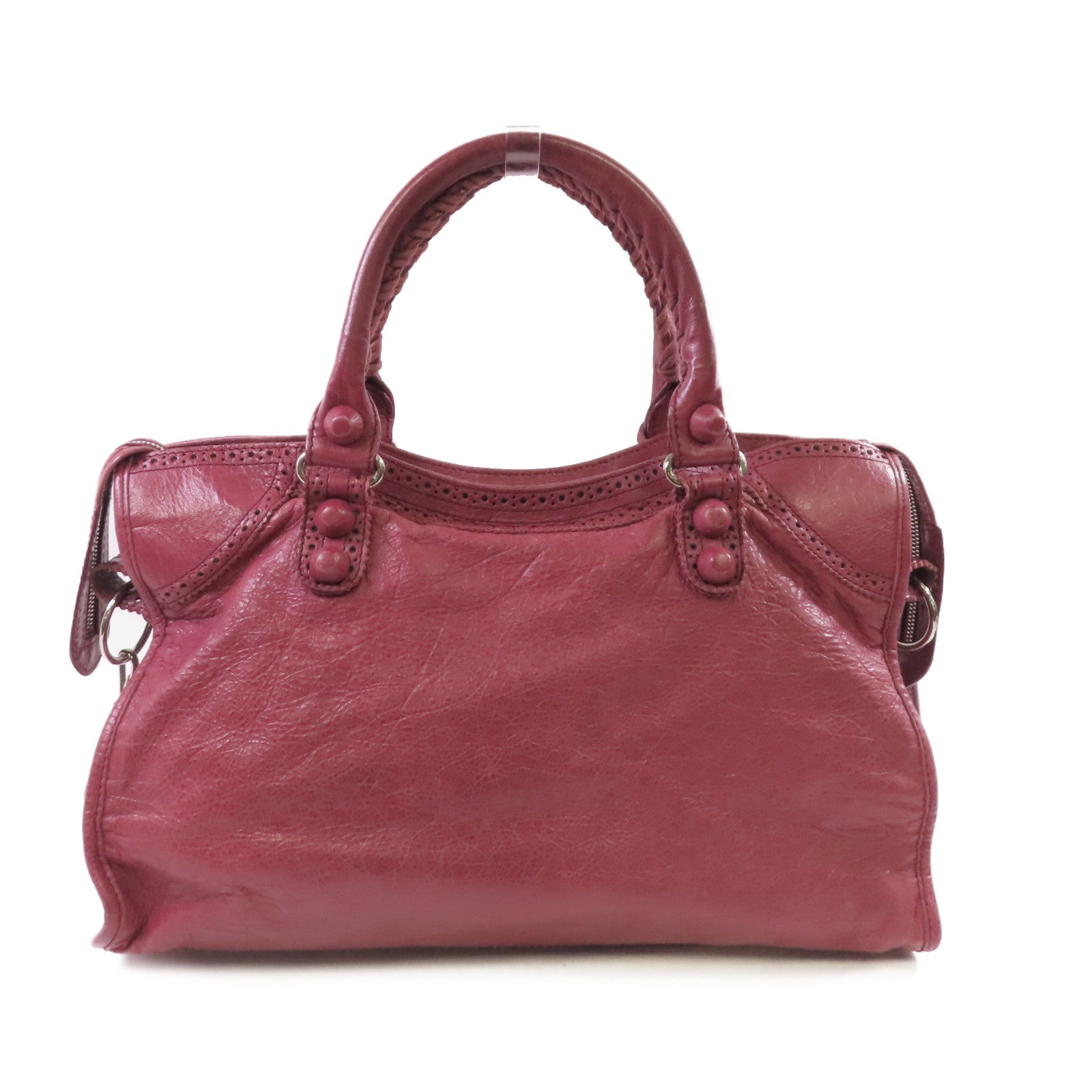 BALENCIAGA 羊皮皮革Giant Brogues 2Way Shoulder Bag銀扣手挽肩背兩用袋酒紅色