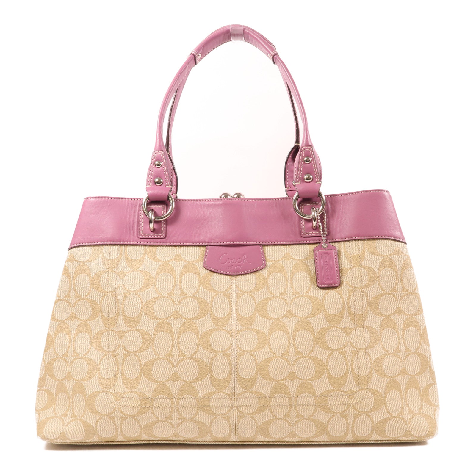 COACH 塗層帆布Shoulder Bag銀扣肩背袋