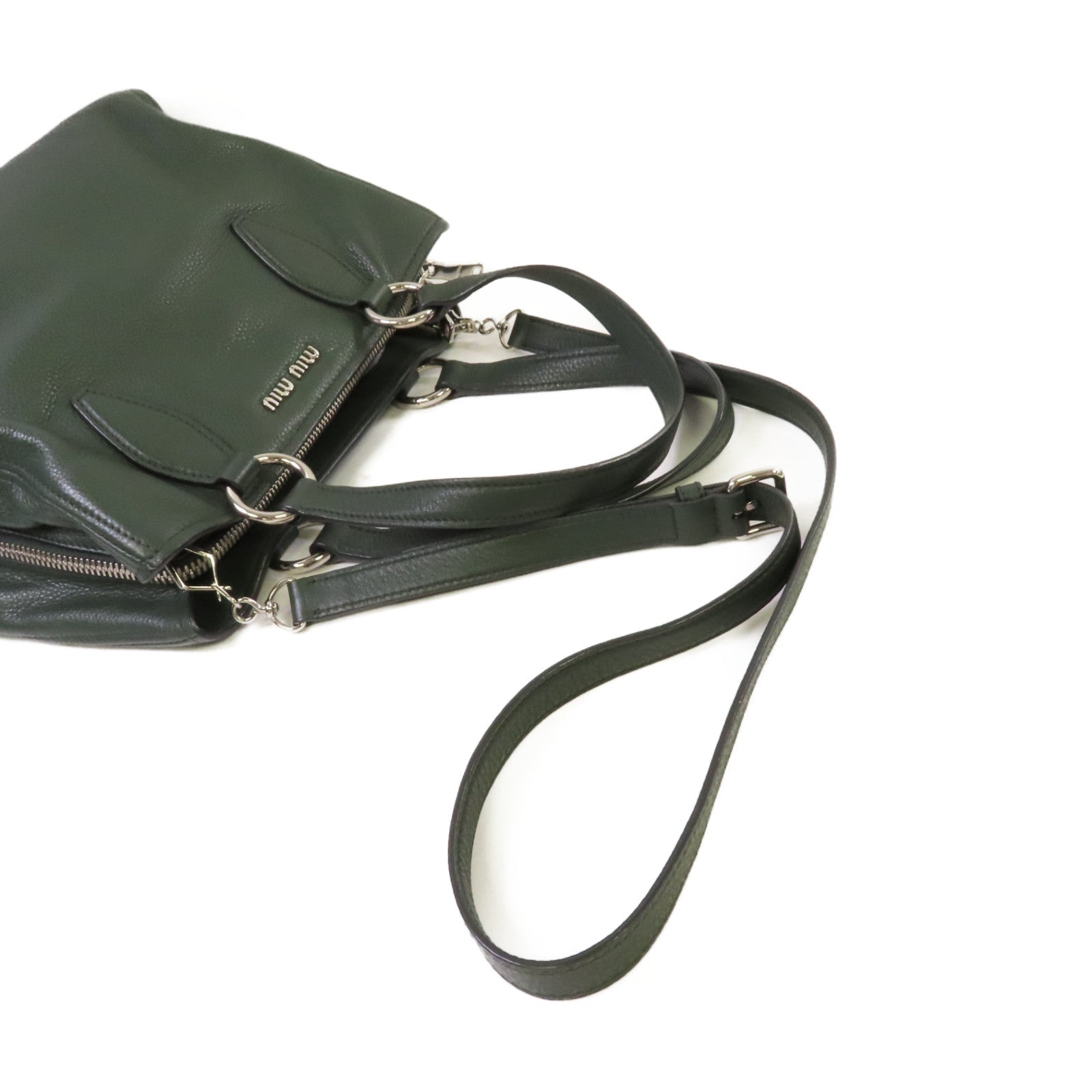Miu Miu 牛皮皮革2Way Shoulder Bag銀扣手挽肩背兩用袋綠色