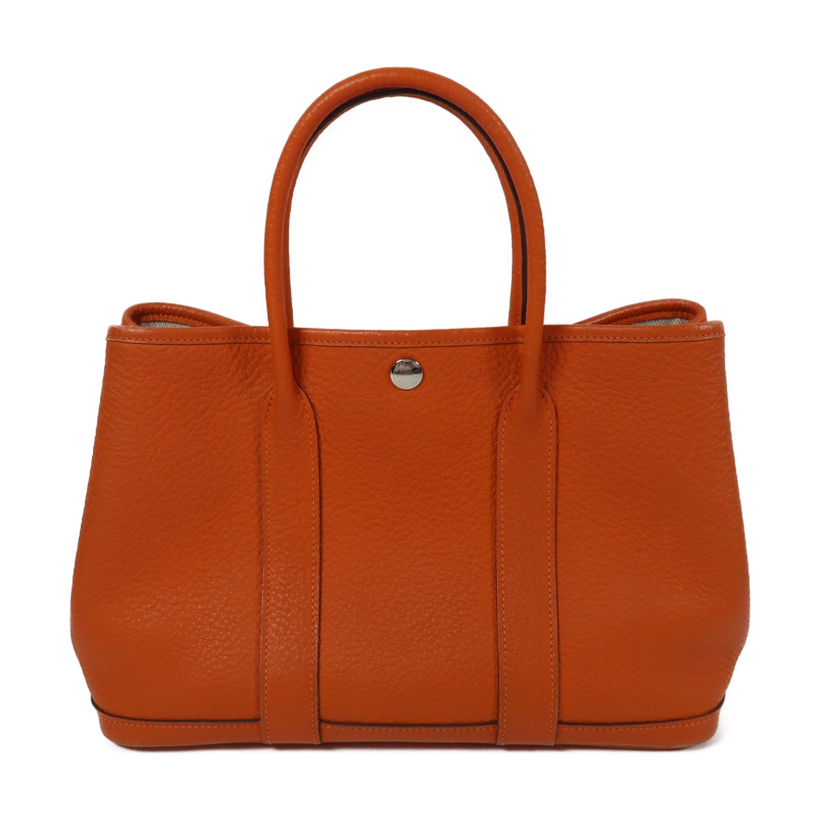 HERMES Negonda皮革Garden Party TPM銀扣手挽袋Feu/橙色