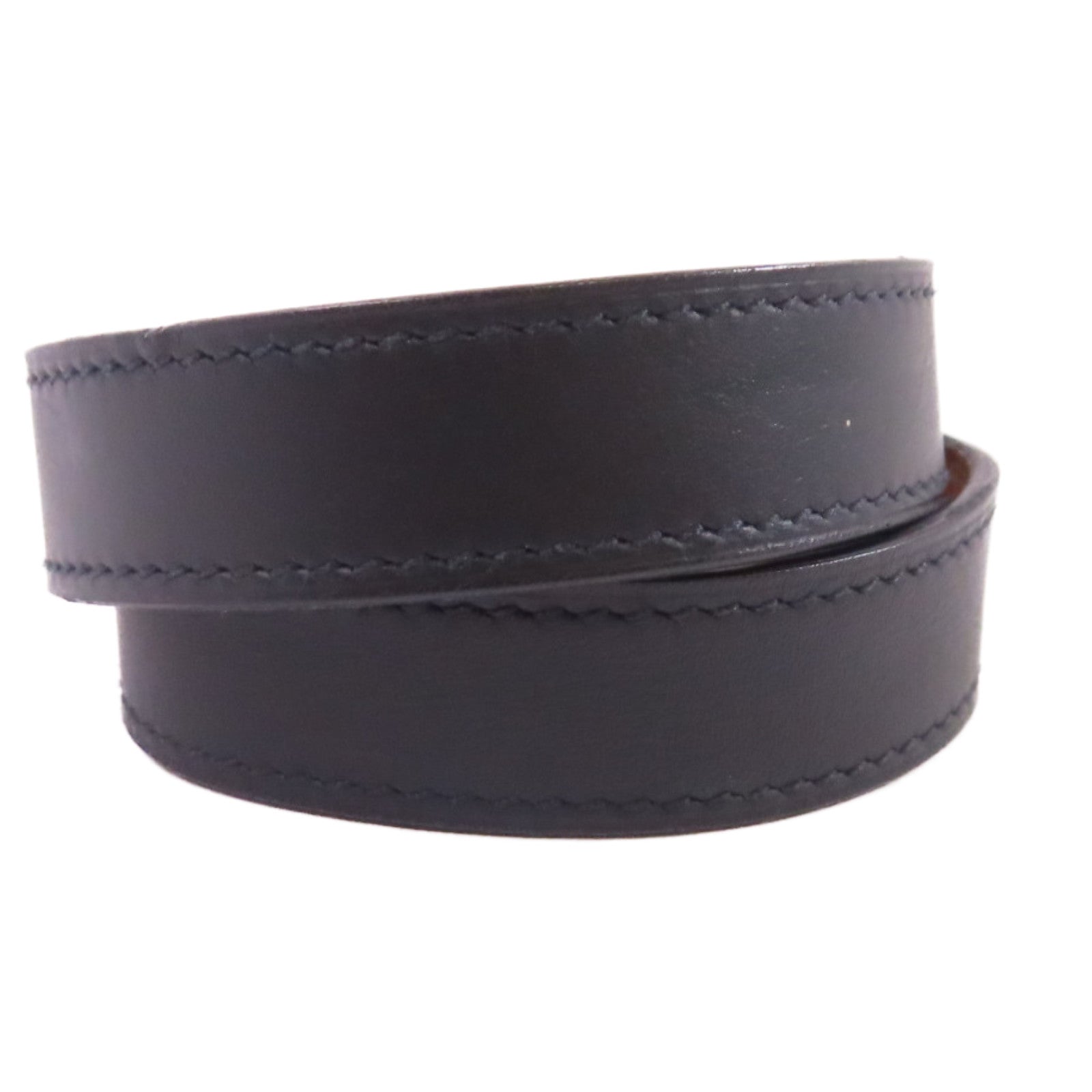 HERMES 【激減優惠】Evercolor皮革Etriviere Bracelet銀扣手鏈黑色
