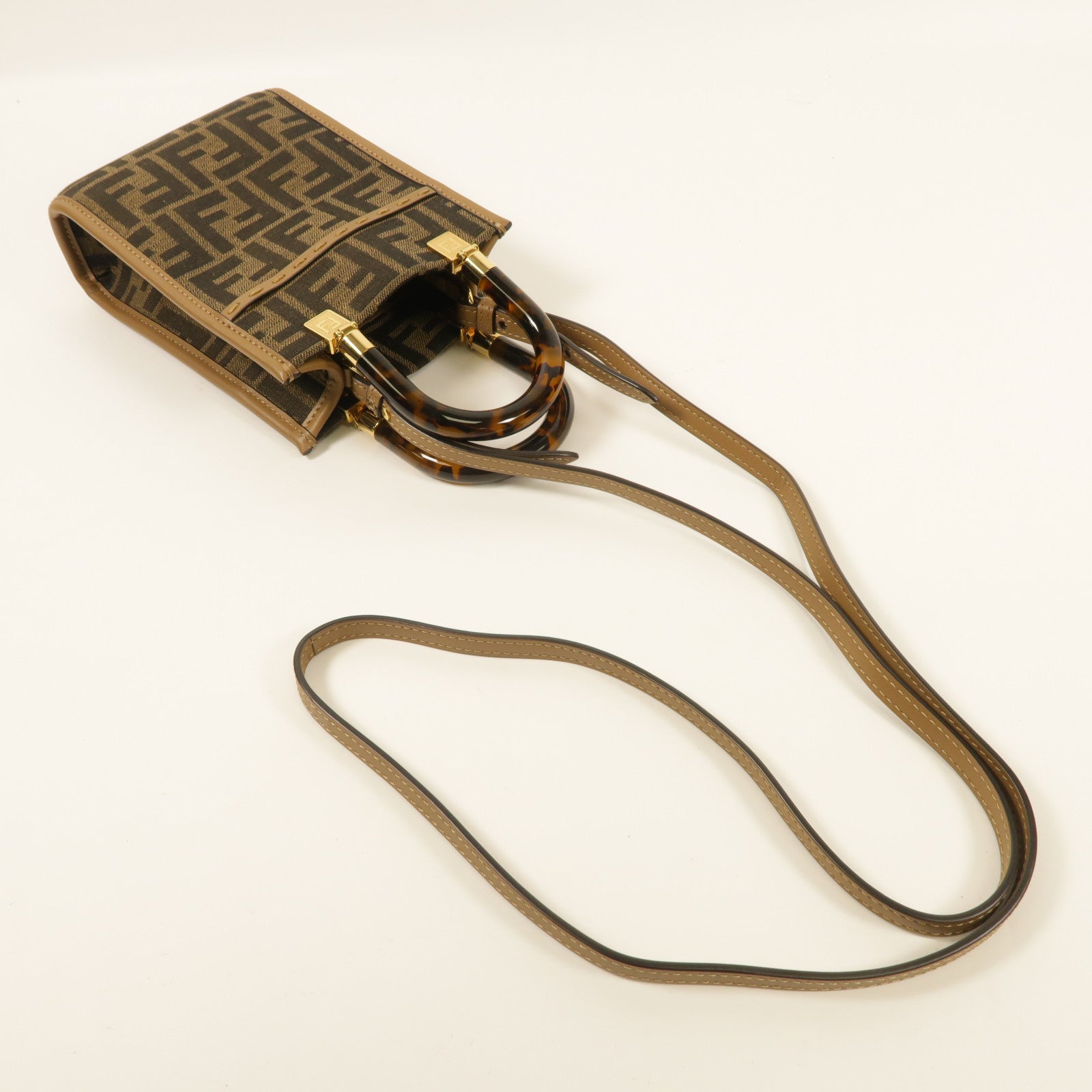 FENDI 帆布Mini Sunshine Shopper金扣手挽肩背兩用袋