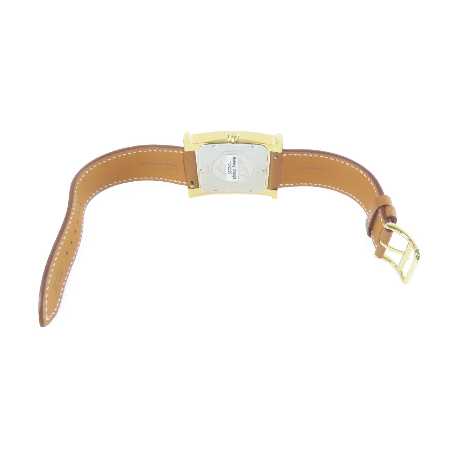 HERMES 皮革/不鏽鋼H watch手錶白色#18cm