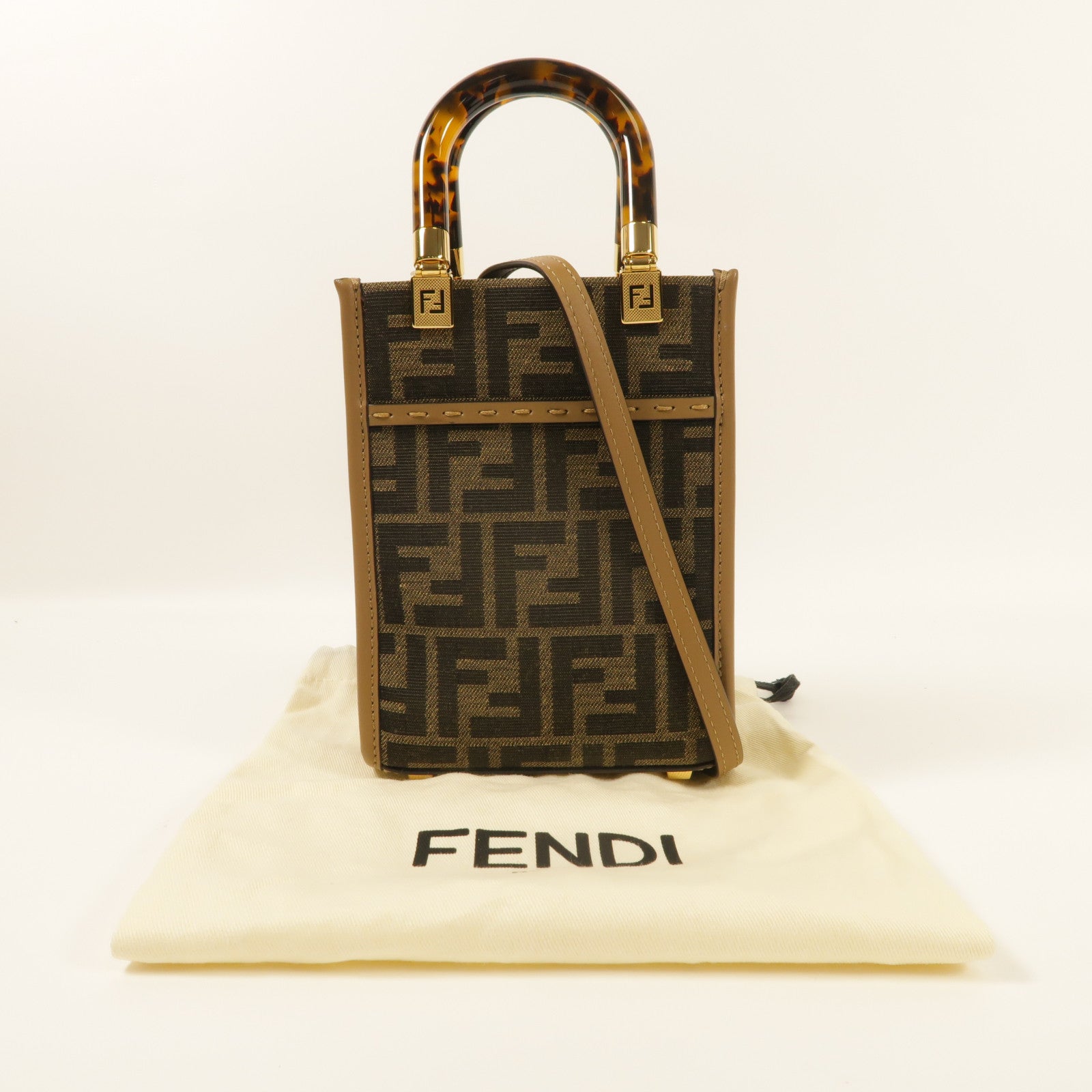 FENDI 帆布Mini Sunshine Shopper金扣手挽肩背兩用袋
