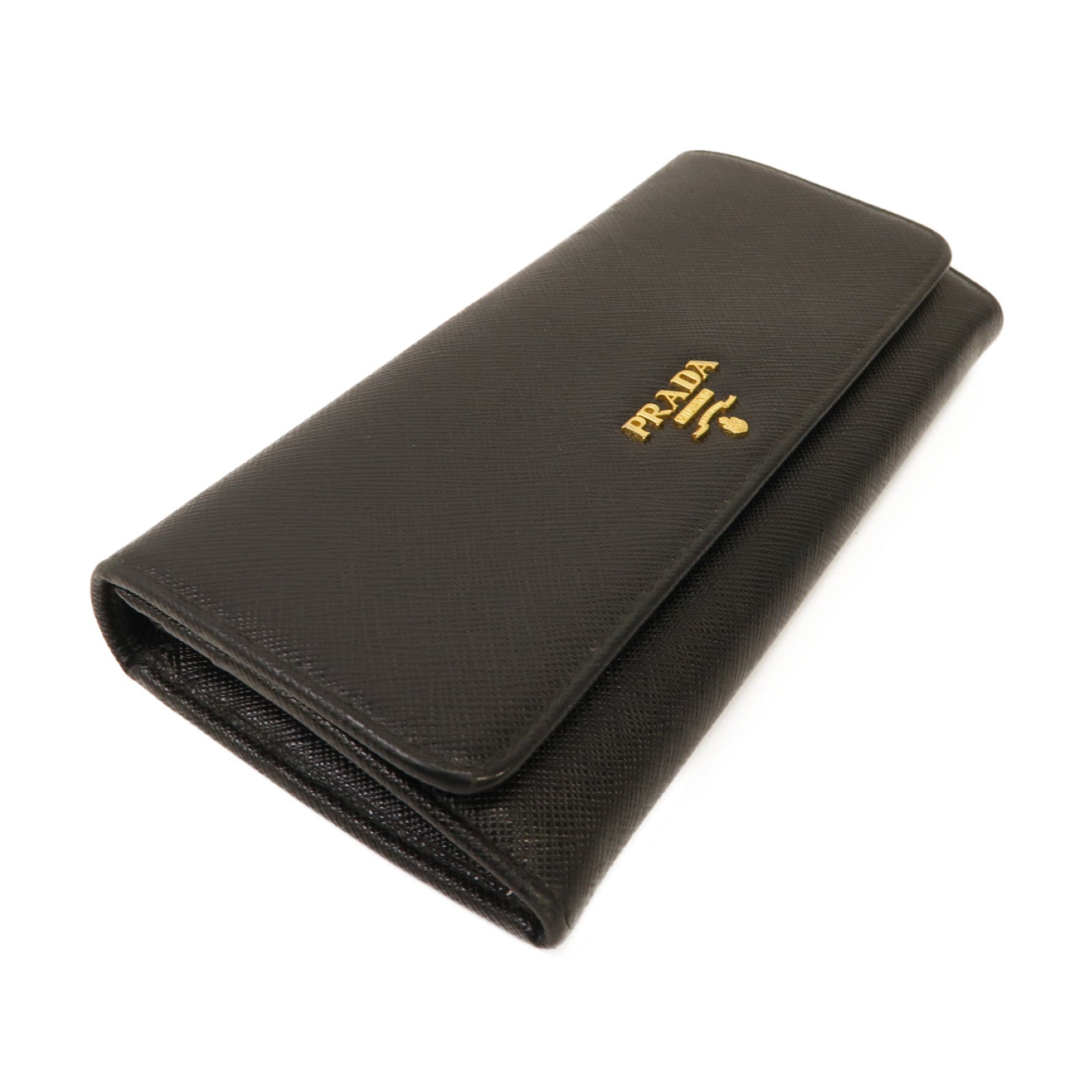 PRADA Saffiano皮革Long Wallet金扣長錢包黑色
