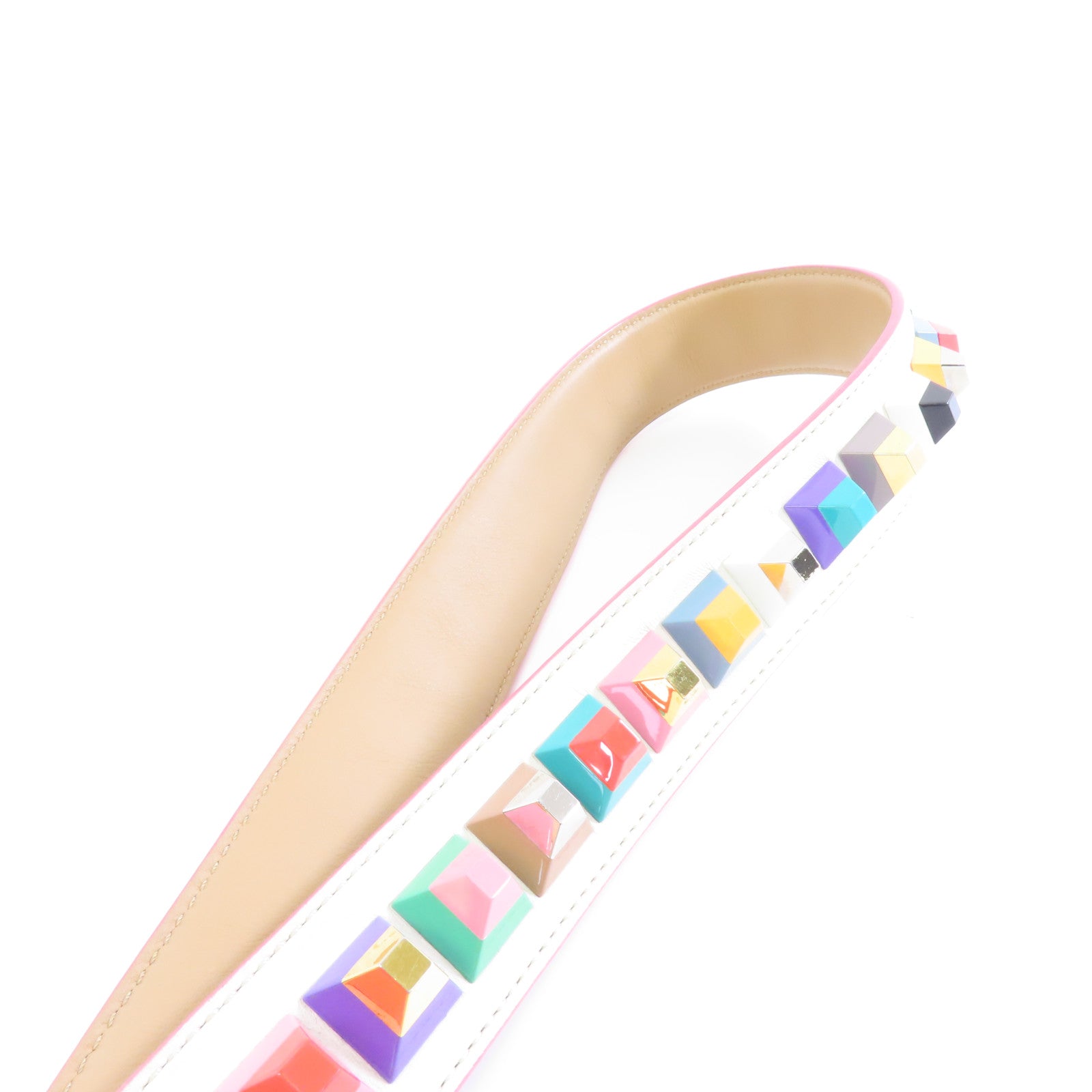 FENDI 牛皮皮革Studded Strap銀扣肩帶彩色/白色