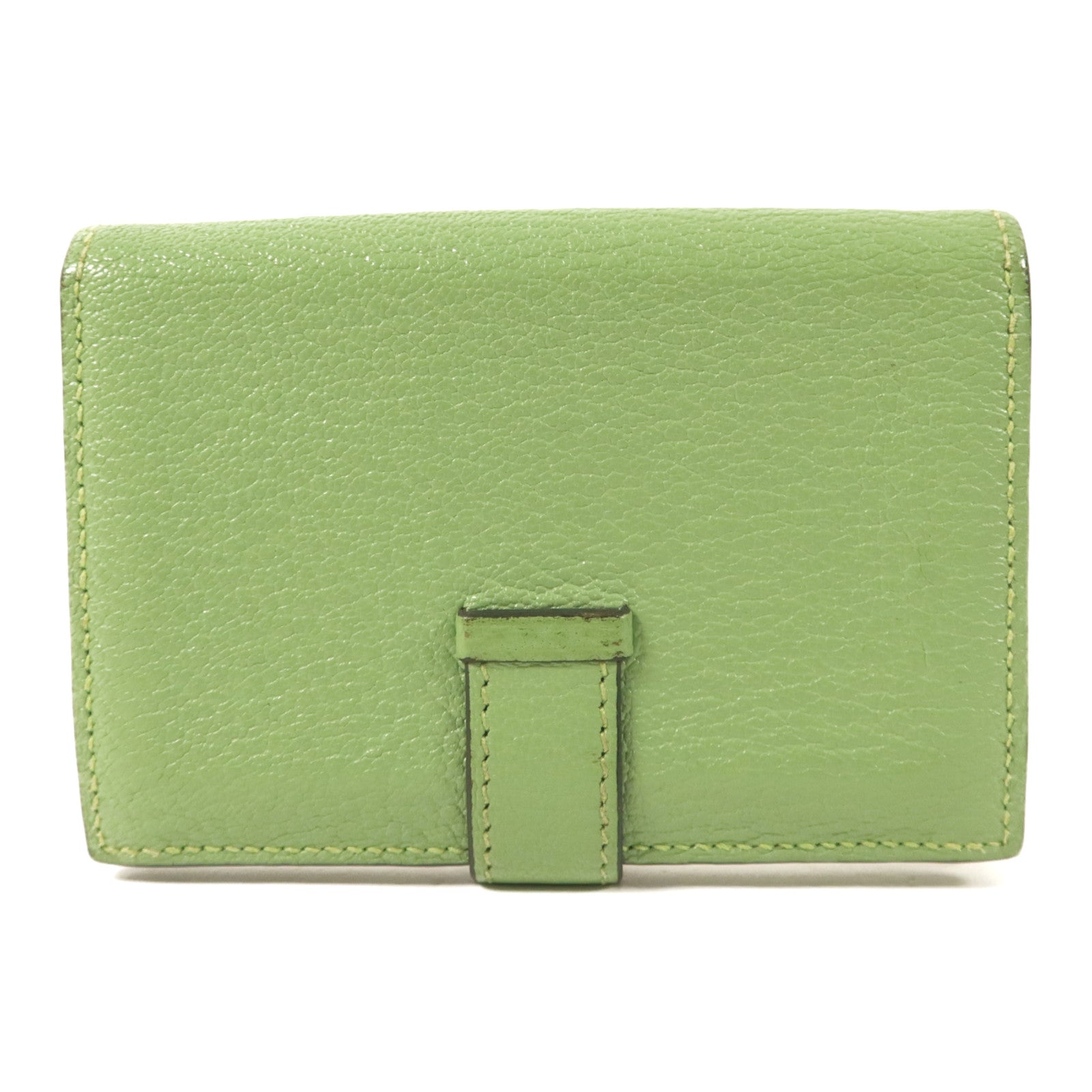 HERMES Chevre皮革Bearn Card Case金扣卡片套Vert Criquet