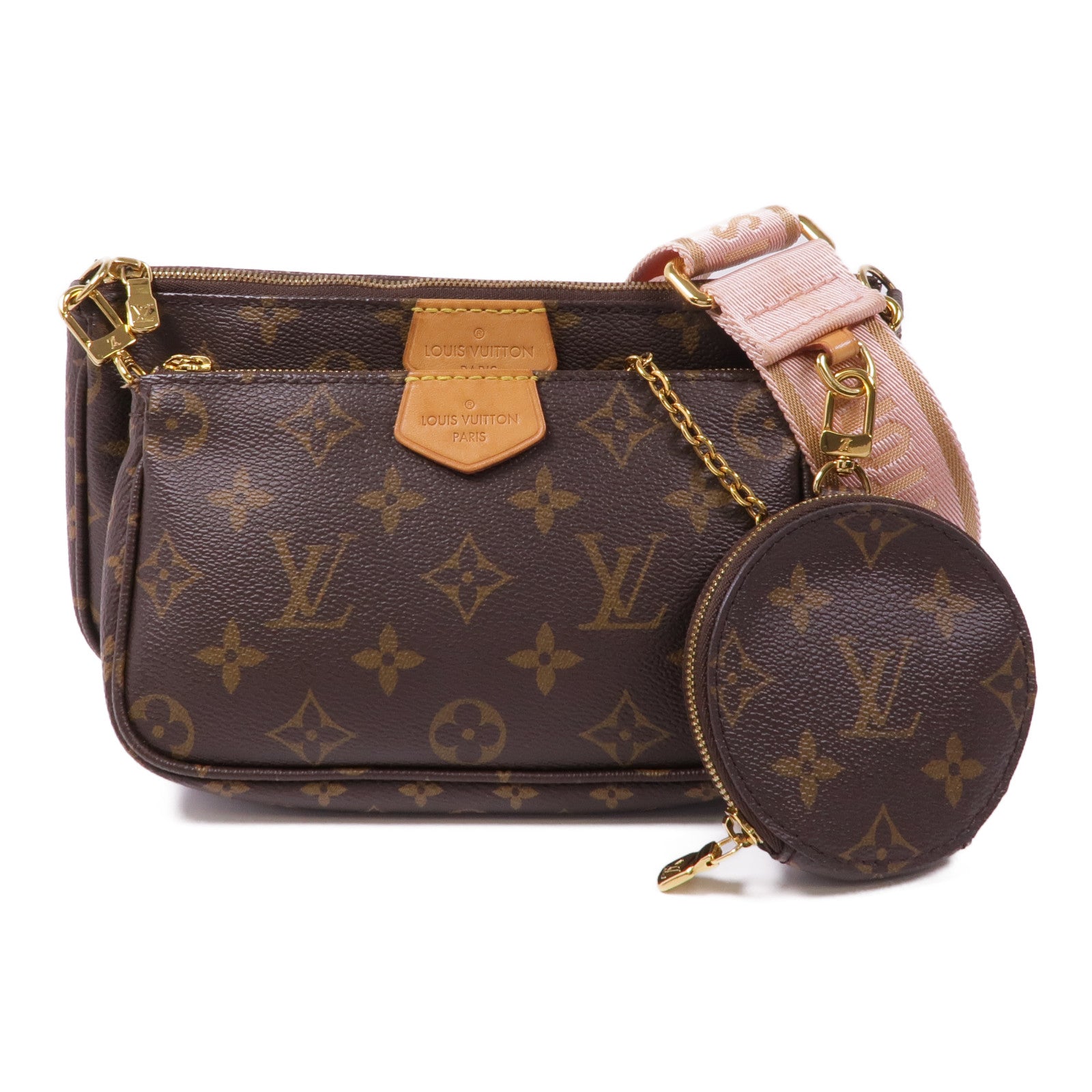 LOUIS VUITTON Monogram Multi Pochette Accessoires金扣手挽肩背兩用袋棕色