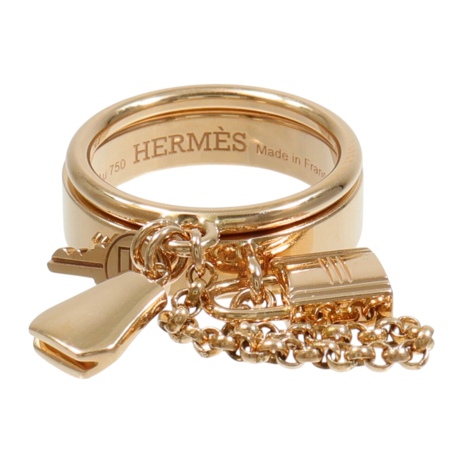 HERMES 18K玫瑰金Kelly Cadenas Double Ring戒指