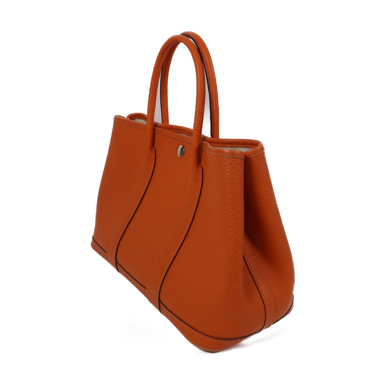 HERMES Negonda皮革Garden Party TPM銀扣手挽袋Feu/橙色