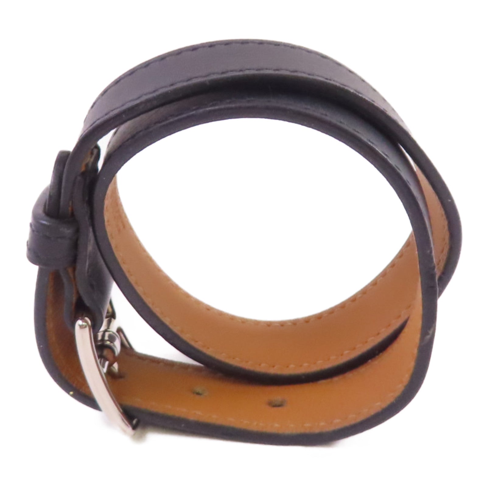 HERMES 【激減優惠】Evercolor皮革Etriviere Bracelet銀扣手鏈黑色