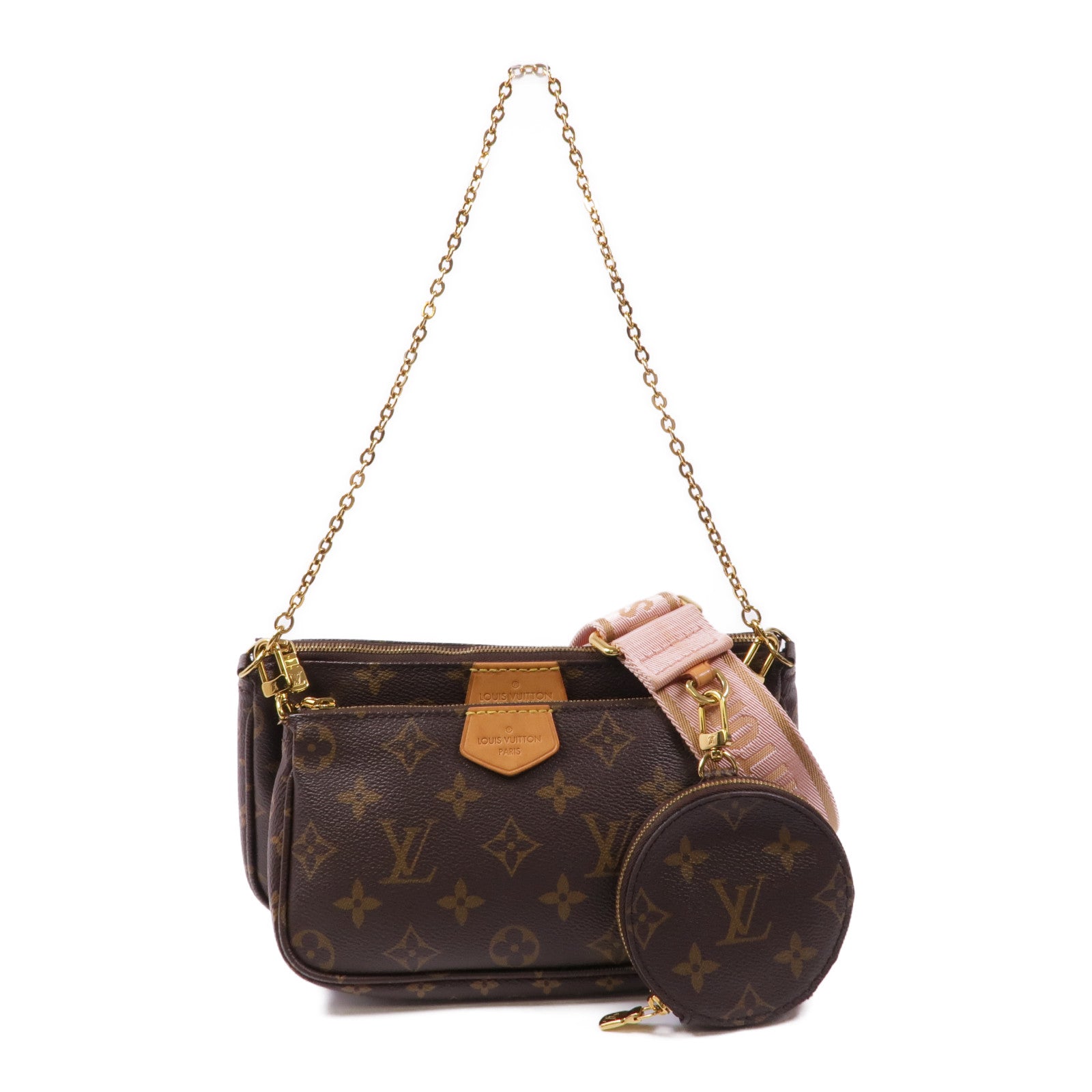 LOUIS VUITTON Monogram Multi Pochette Accessoires金扣手挽肩背兩用袋棕色