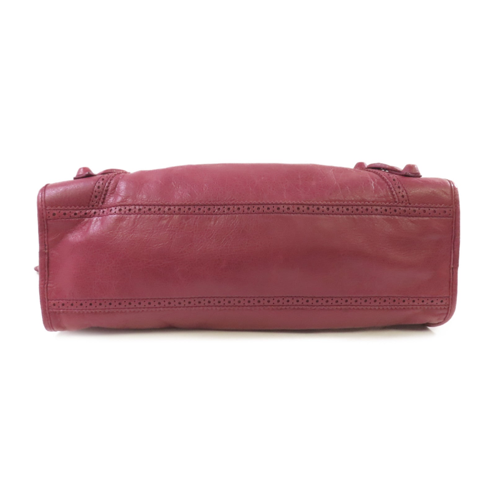 BALENCIAGA 羊皮皮革Giant Brogues 2Way Shoulder Bag銀扣手挽肩背兩用袋酒紅色