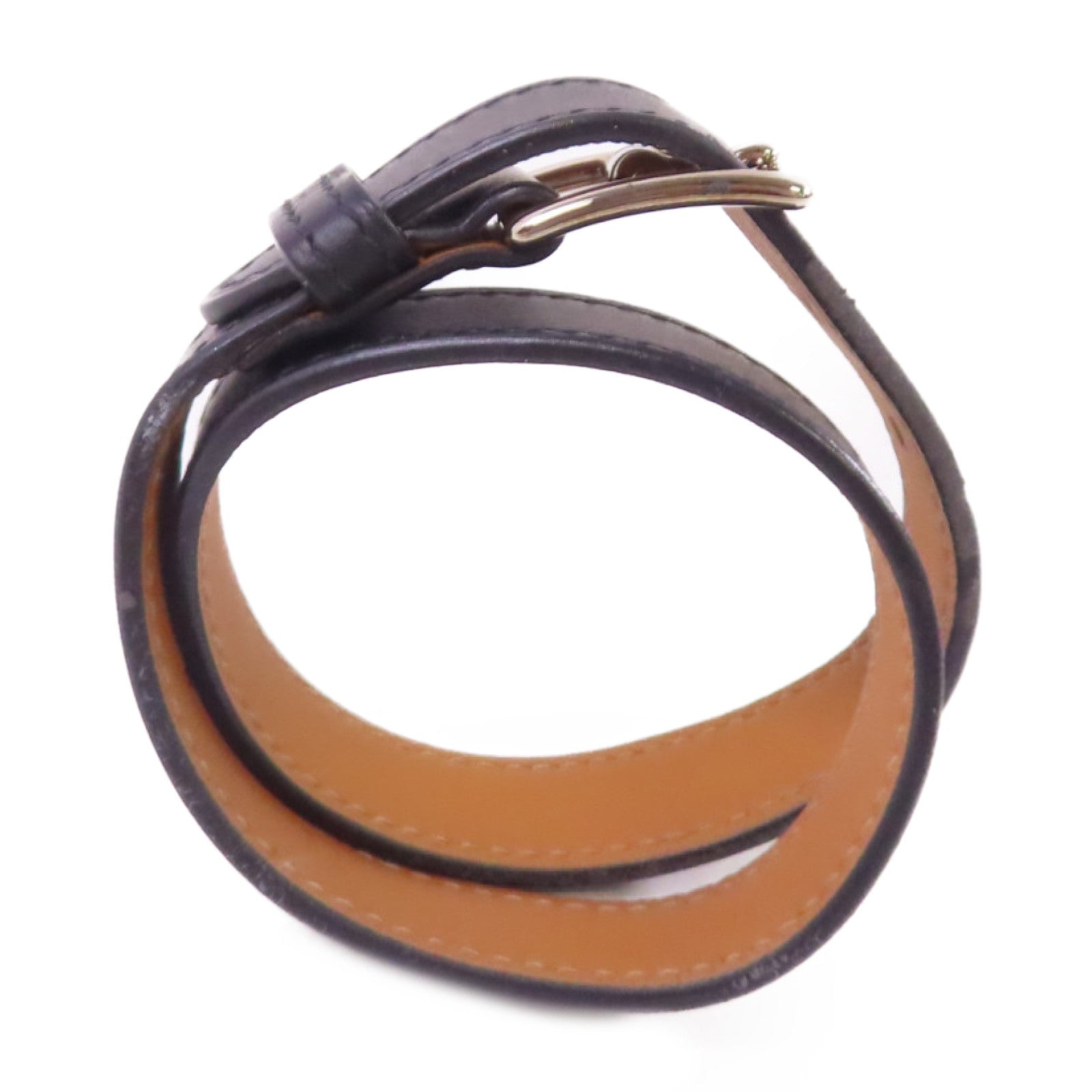 HERMES 【激減優惠】Evercolor皮革Etriviere Bracelet銀扣手鏈黑色