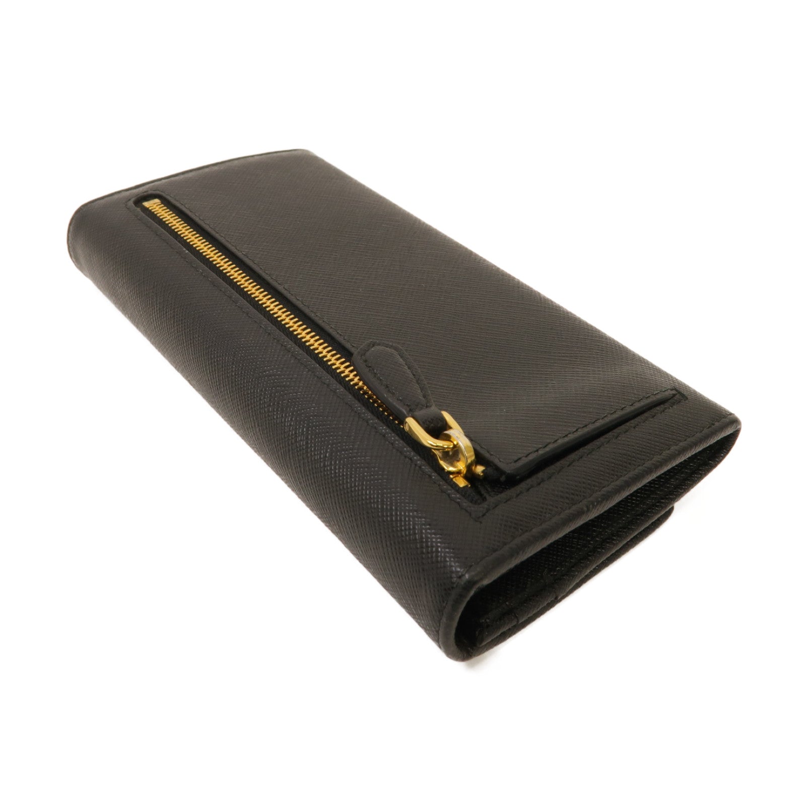 PRADA Saffiano皮革Long Wallet金扣長錢包黑色