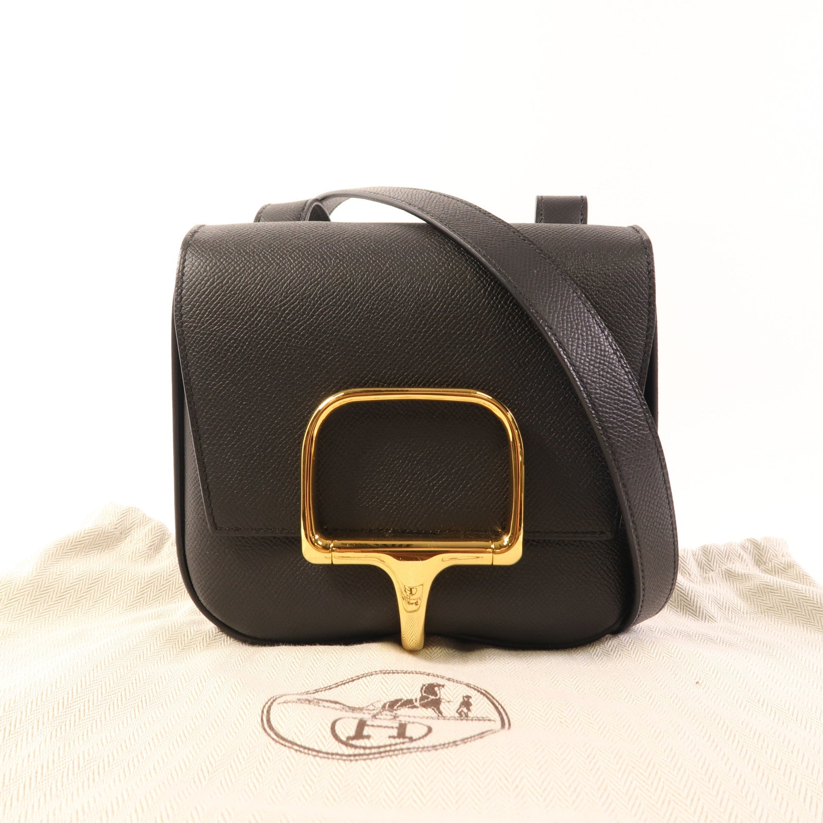 HERMES 【激減優惠】Epsom皮革Della Cavalleria Mini金扣肩背袋Noir