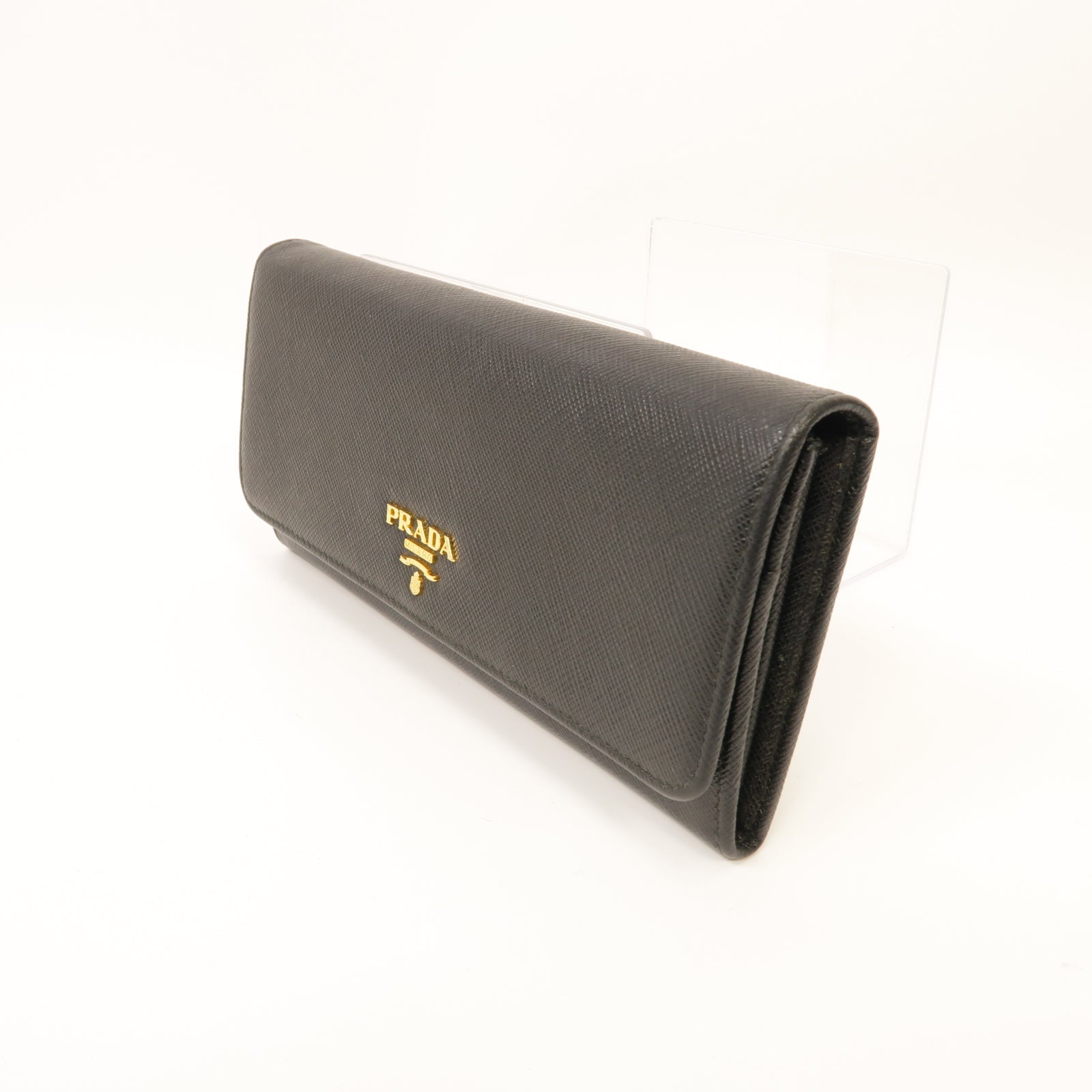 PRADA Saffiano皮革Long Wallet金扣長錢包黑色