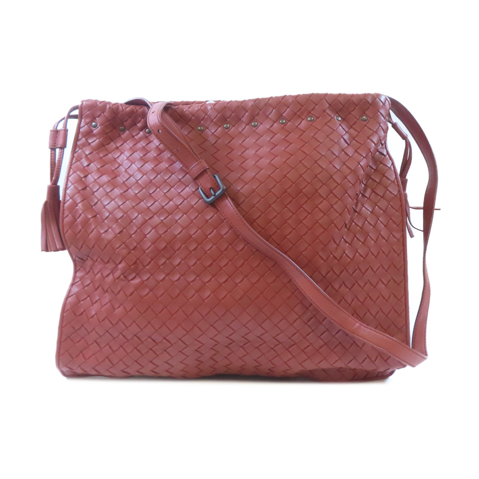 BOTTEGA VENETA 織紋皮革Shoulder Bag肩背袋紅棕色