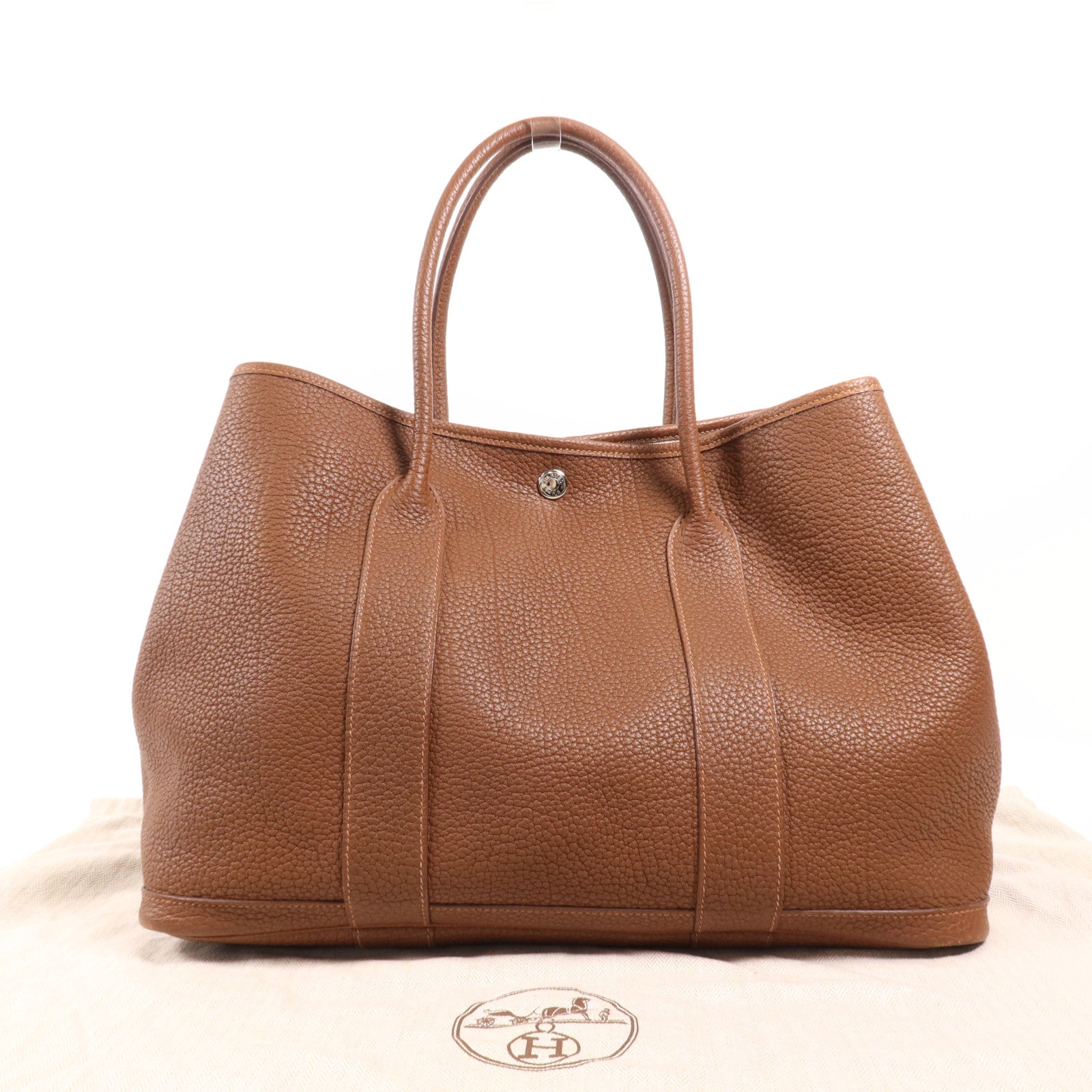 HERMES 【激減優惠】Negonda皮革Garden Party PM銀扣手挽袋Marron Fonce