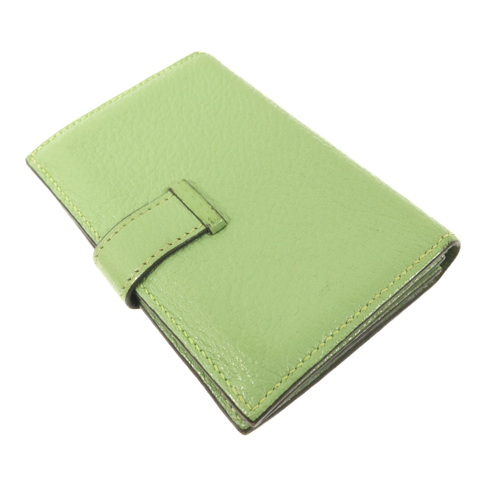 HERMES Chevre皮革Bearn Card Case金扣卡片套Vert Criquet