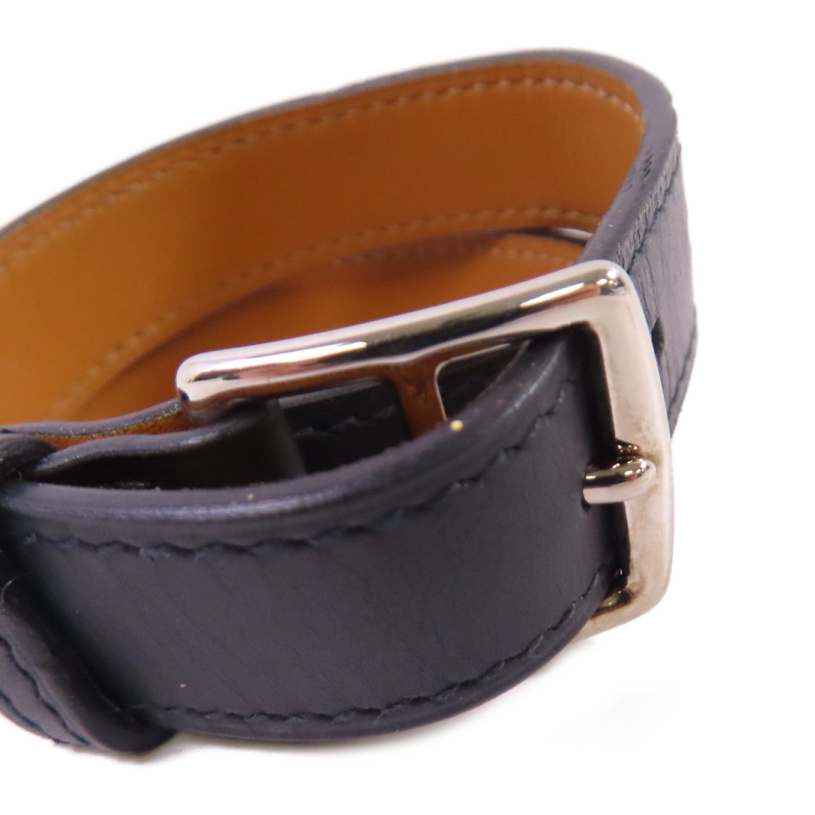 HERMES 【激減優惠】Evercolor皮革Etriviere Bracelet銀扣手鏈黑色