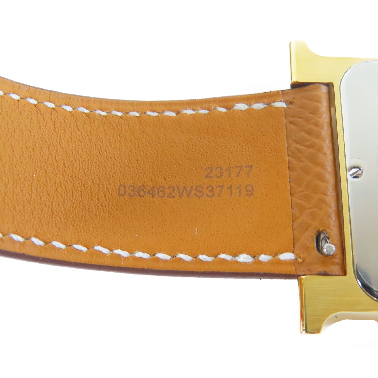 HERMES 皮革/不鏽鋼H watch手錶白色#18cm