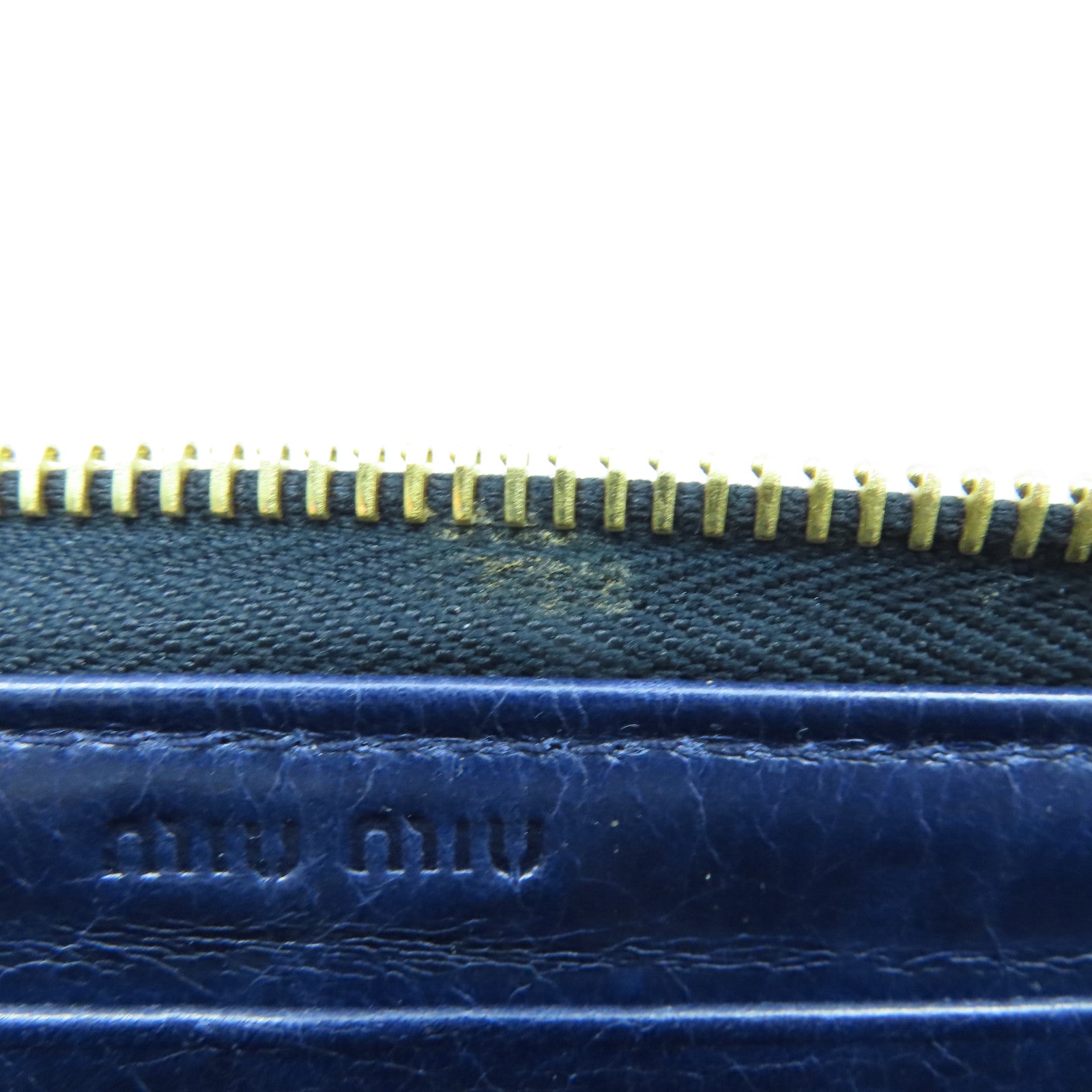 Miu Miu Sheepskin Leather Long Wallet Gold Buckle Long Wallet Dark Blue
