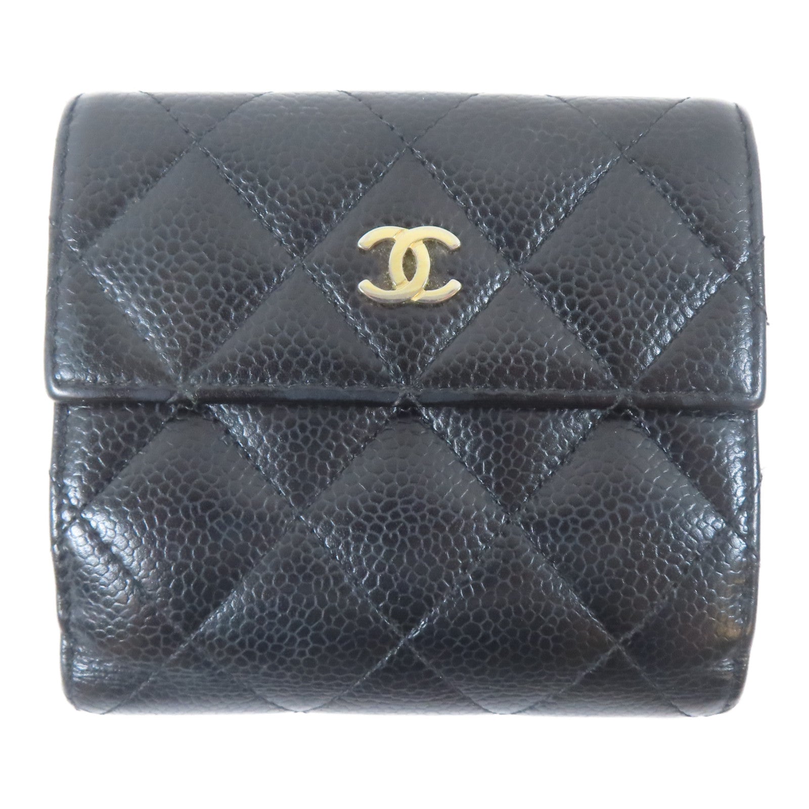 CHANEL 菱格Caviar皮革Wallet金扣錢包黑色