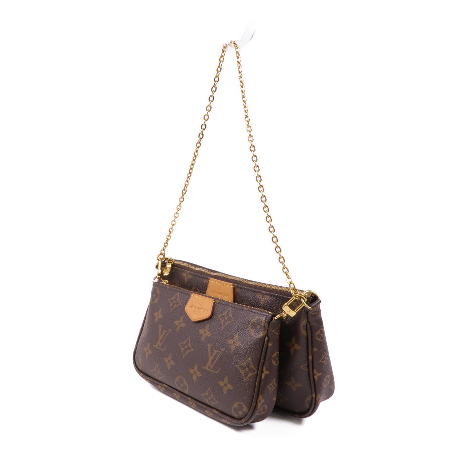 LOUIS VUITTON Monogram Multi Pochette Accessoires金扣手挽肩背兩用袋棕色
