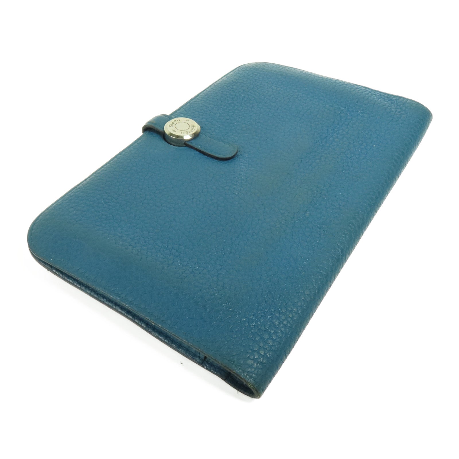 HERMES Togo皮革Dogon Wallet銀扣長錢包Bleu Izmir