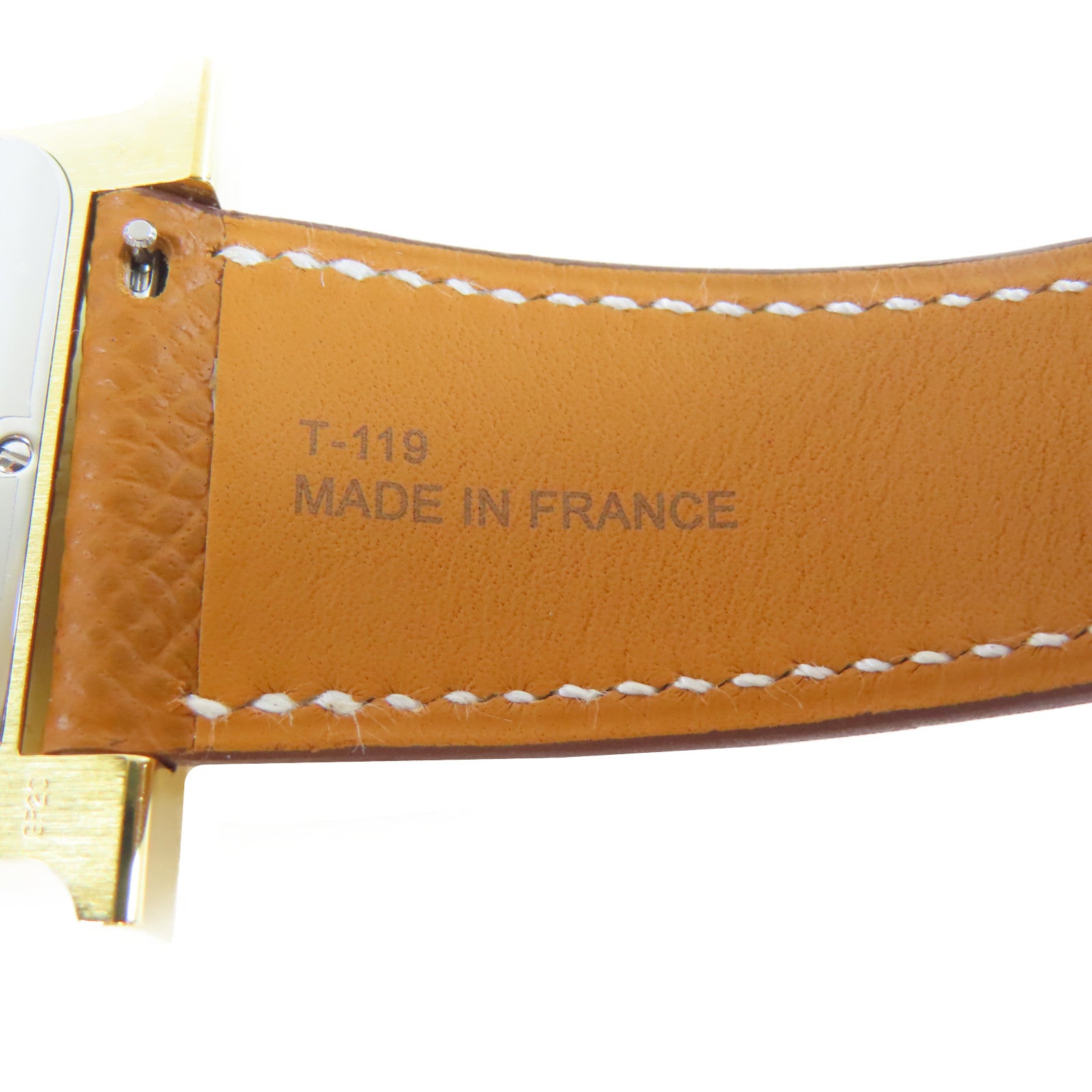 HERMES 皮革/不鏽鋼H watch手錶白色#18cm