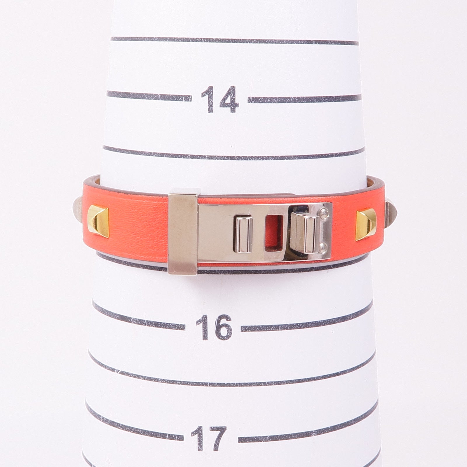 HERMES Epsom皮革Mini Dog Clous Ronds手鏈Red