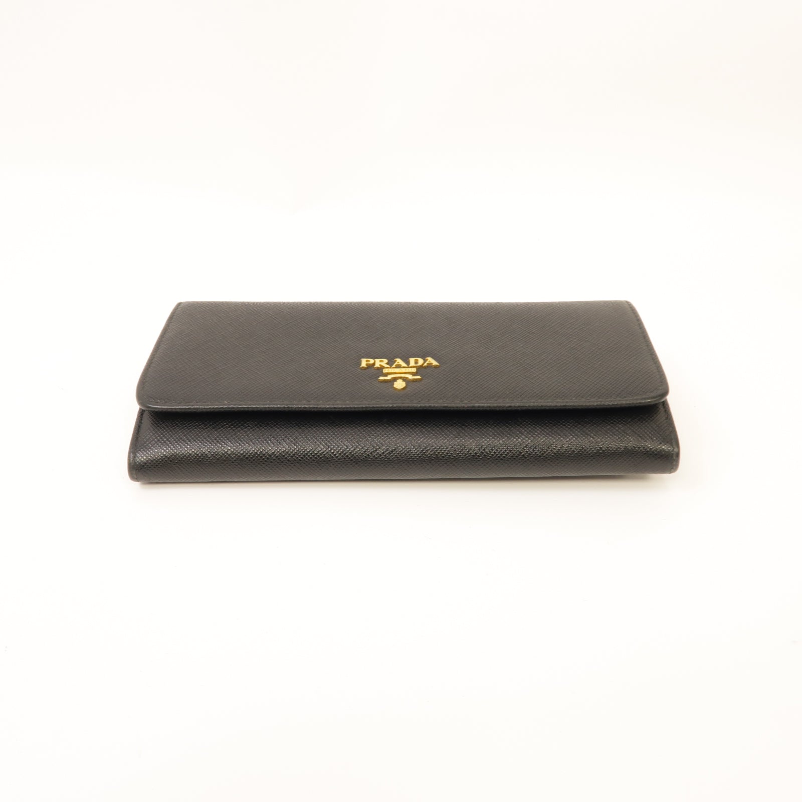 PRADA Saffiano皮革Long Wallet金扣長錢包黑色