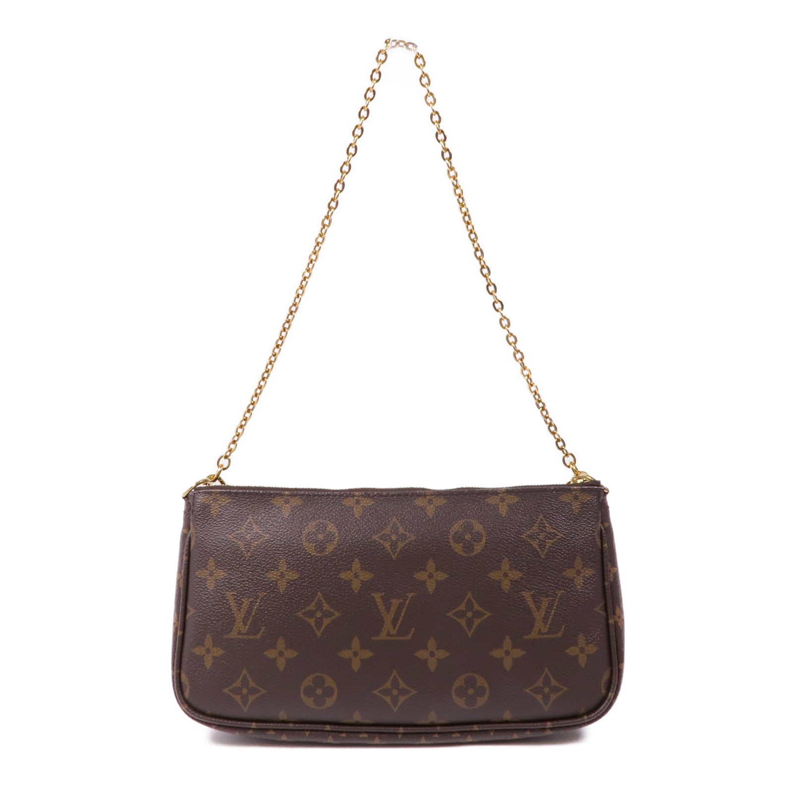 LOUIS VUITTON Monogram Multi Pochette Accessoires金扣手挽肩背兩用袋棕色