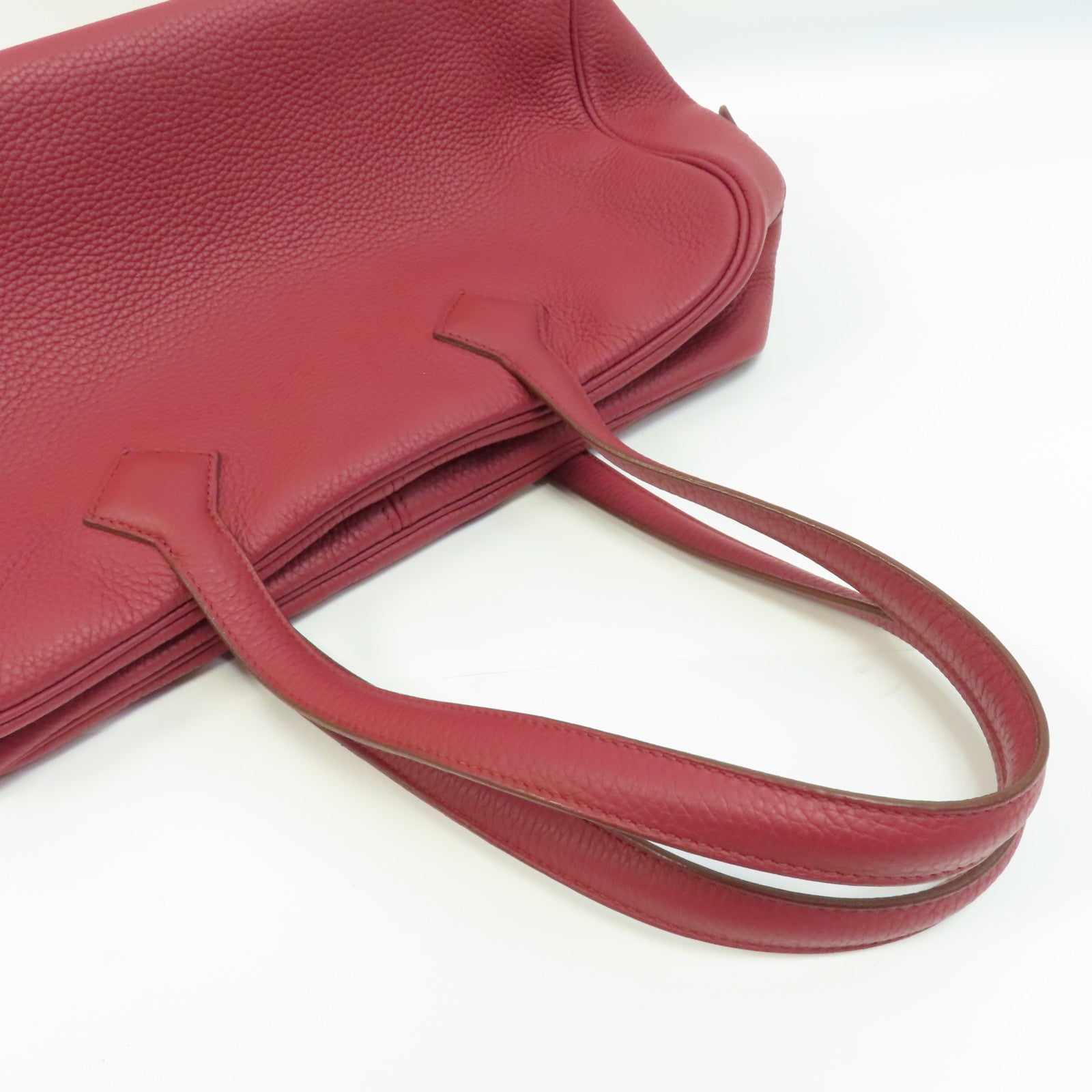 HERMES Clemence皮革Victoria 35銀扣手挽袋紅色