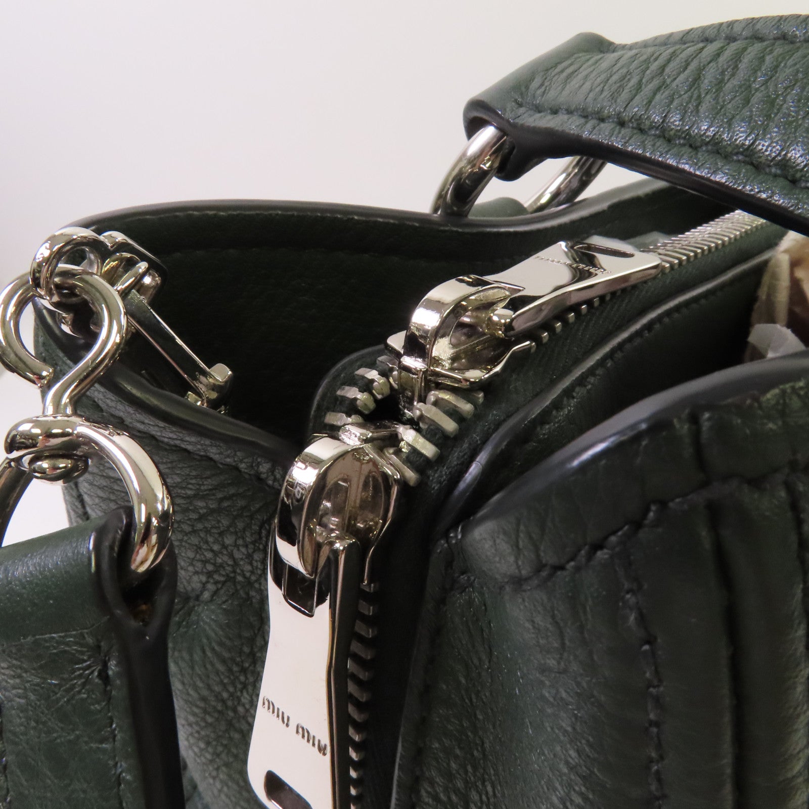 Miu Miu 牛皮皮革2Way Shoulder Bag銀扣手挽肩背兩用袋綠色