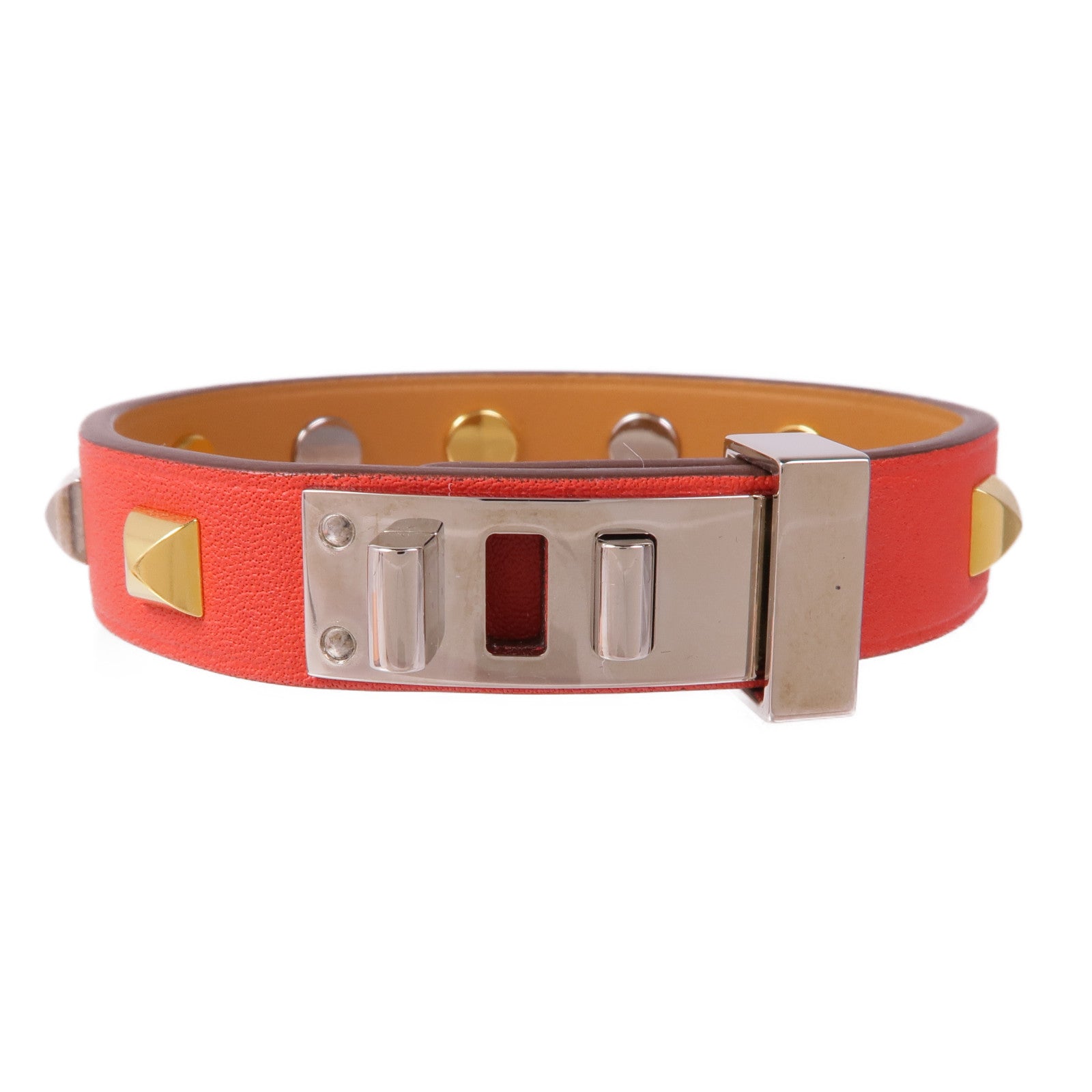 HERMES 【激減優惠】Epsom皮革Mini Dog Clous Ronds手鏈Red