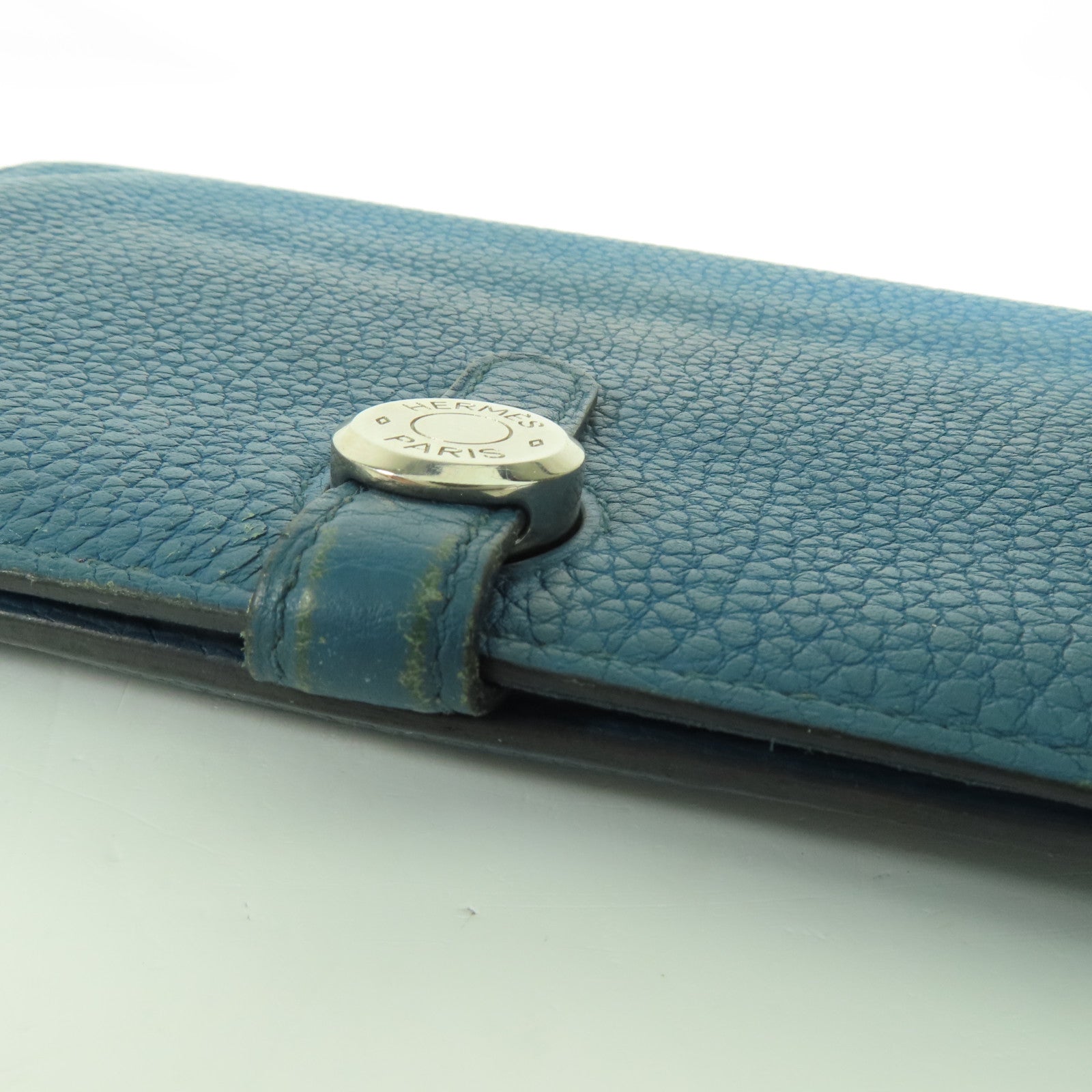 HERMES Togo皮革Dogon Wallet銀扣長錢包Bleu Izmir