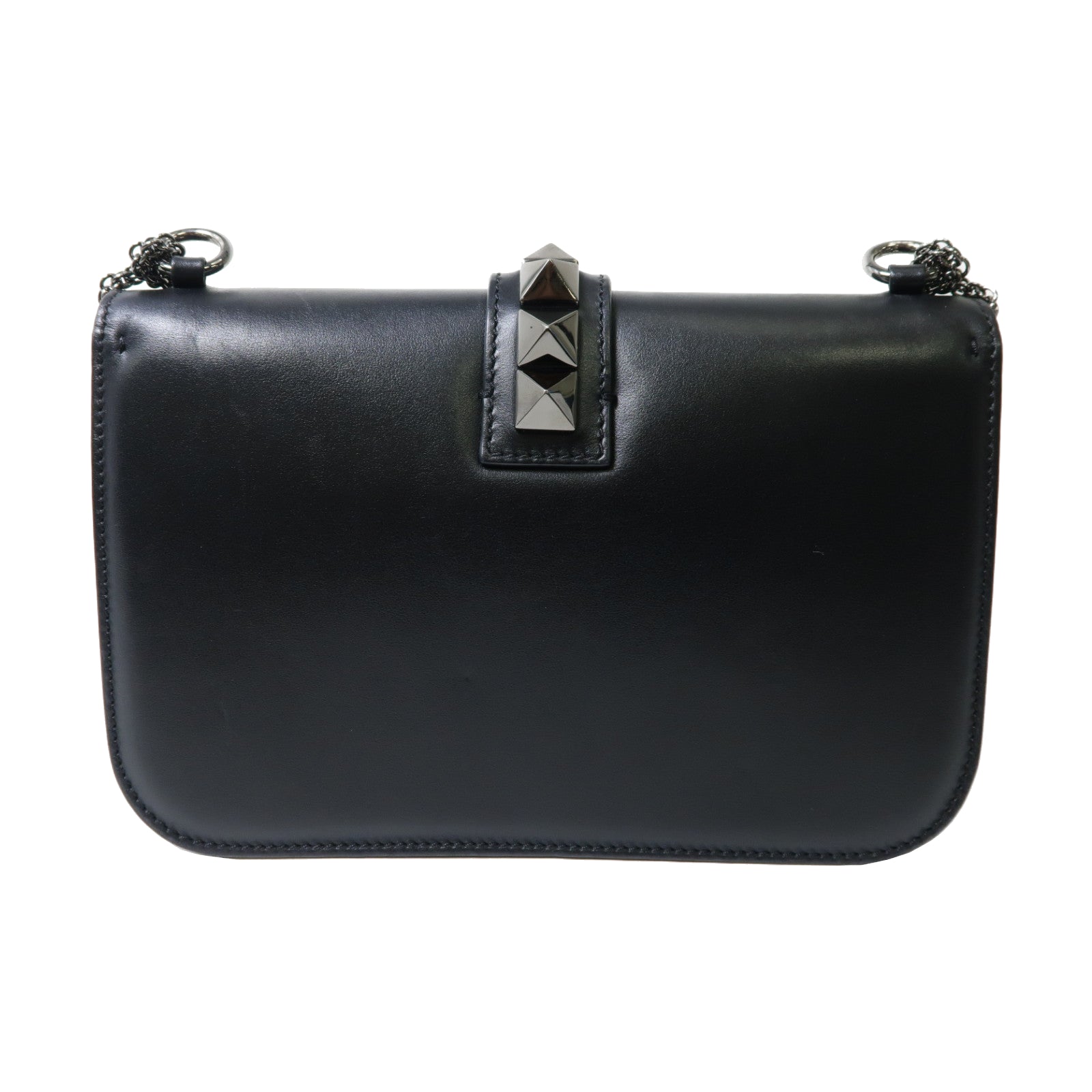 Valentino 牛皮皮革Chain Shoulder銀扣鏈帶肩背袋黑色