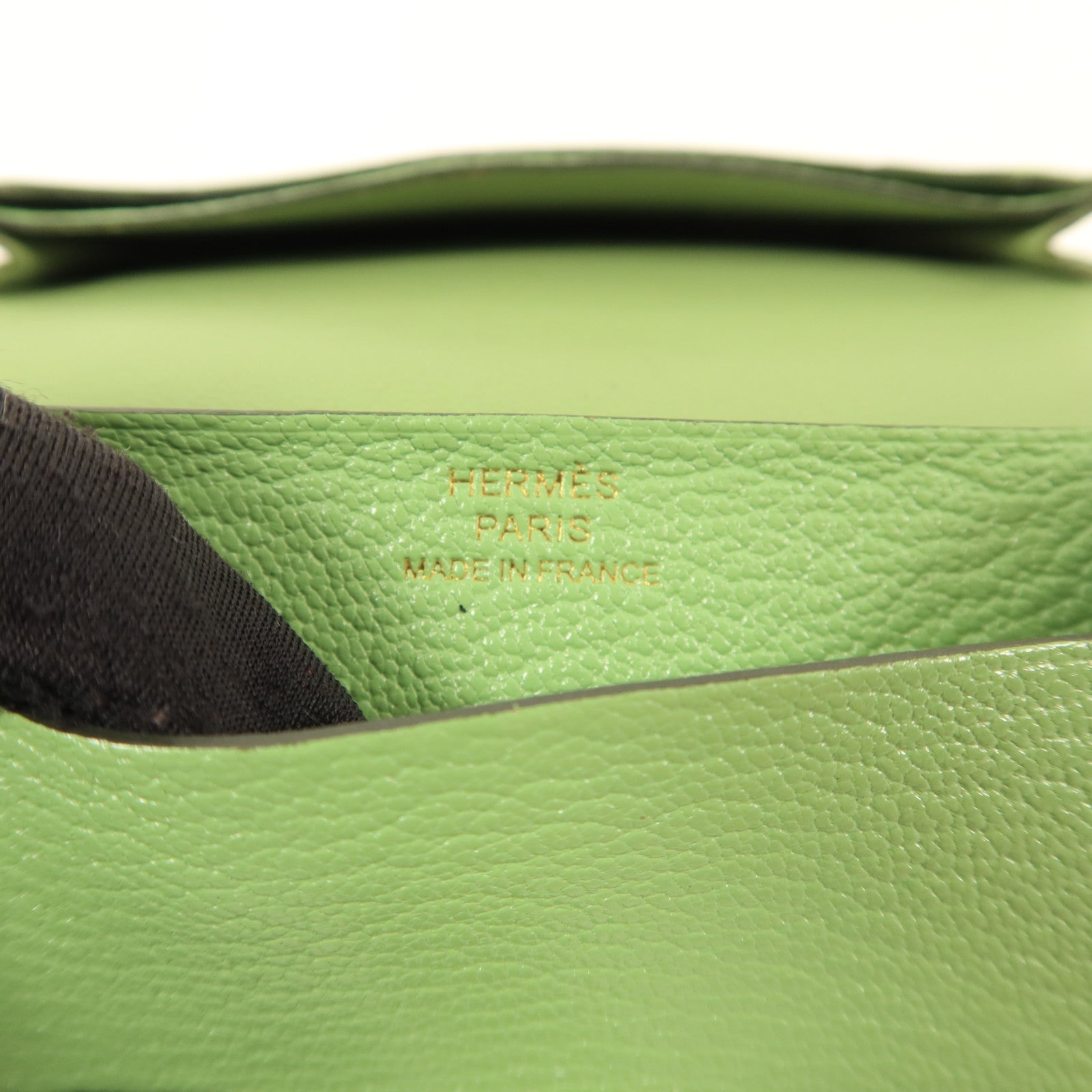 HERMES Chevre皮革Bearn Card Case金扣卡片套Vert Criquet