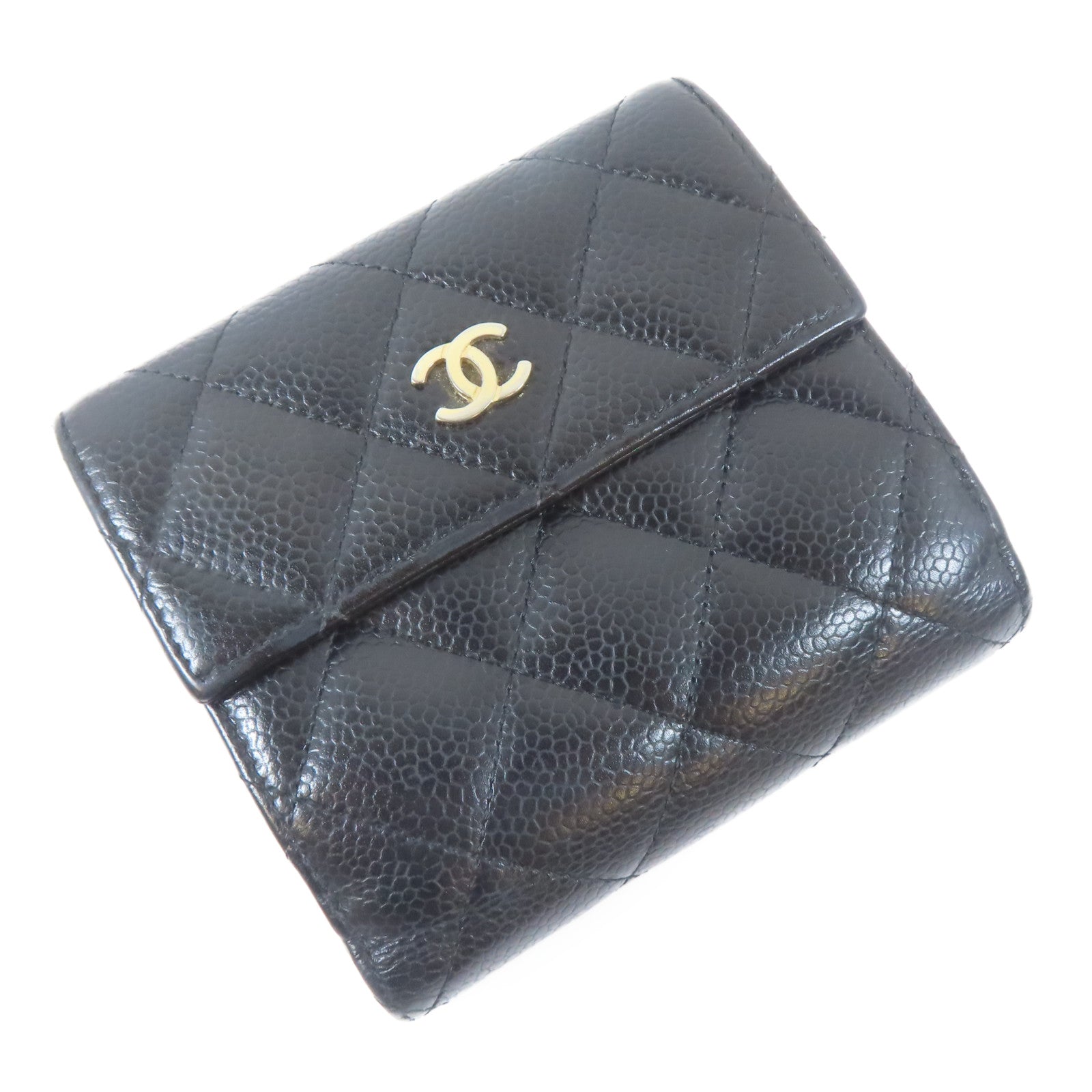 CHANEL 菱格Caviar皮革Wallet金扣錢包黑色