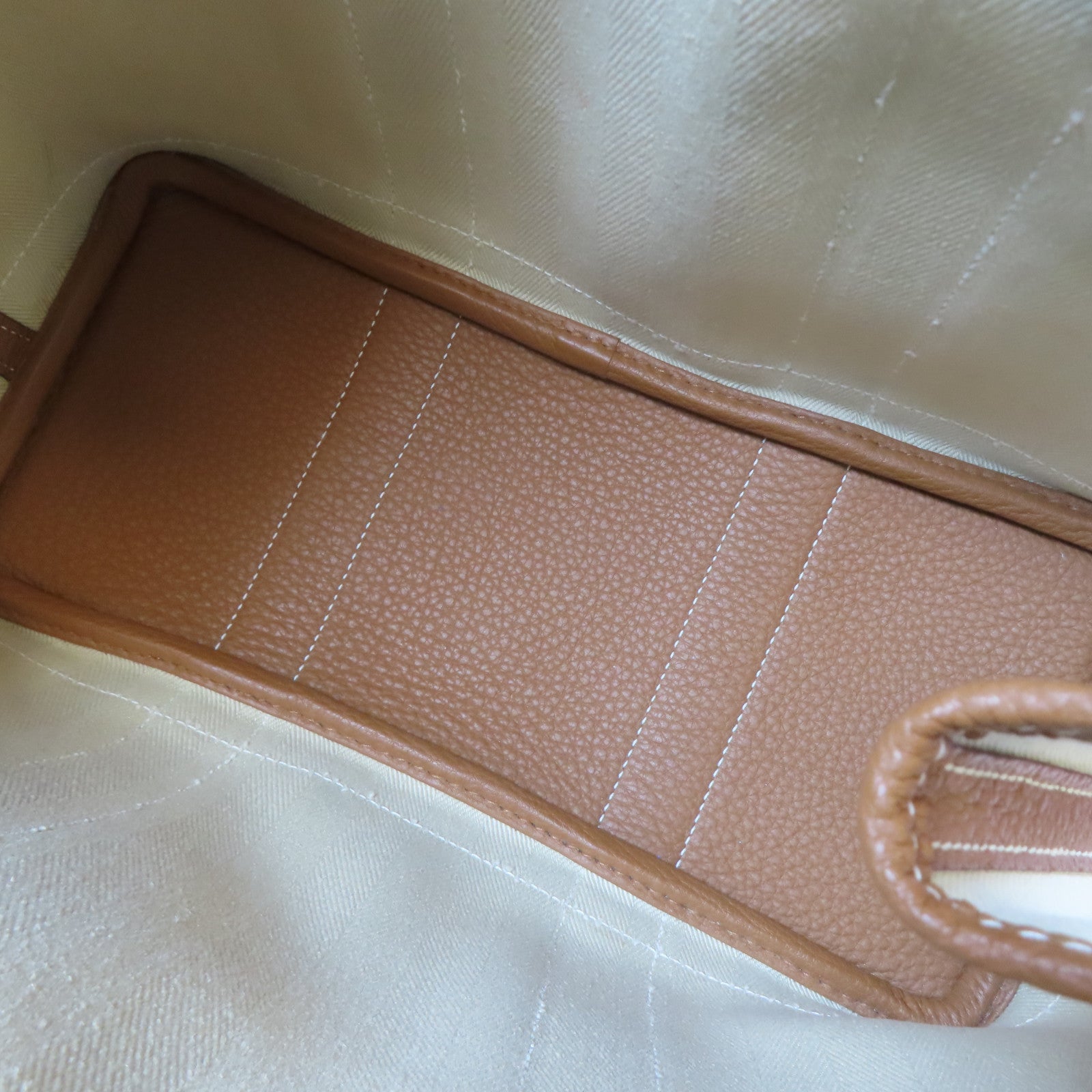 HERMES 帆布Garden Party TPM銀扣手挽袋米色/Gold/啡色